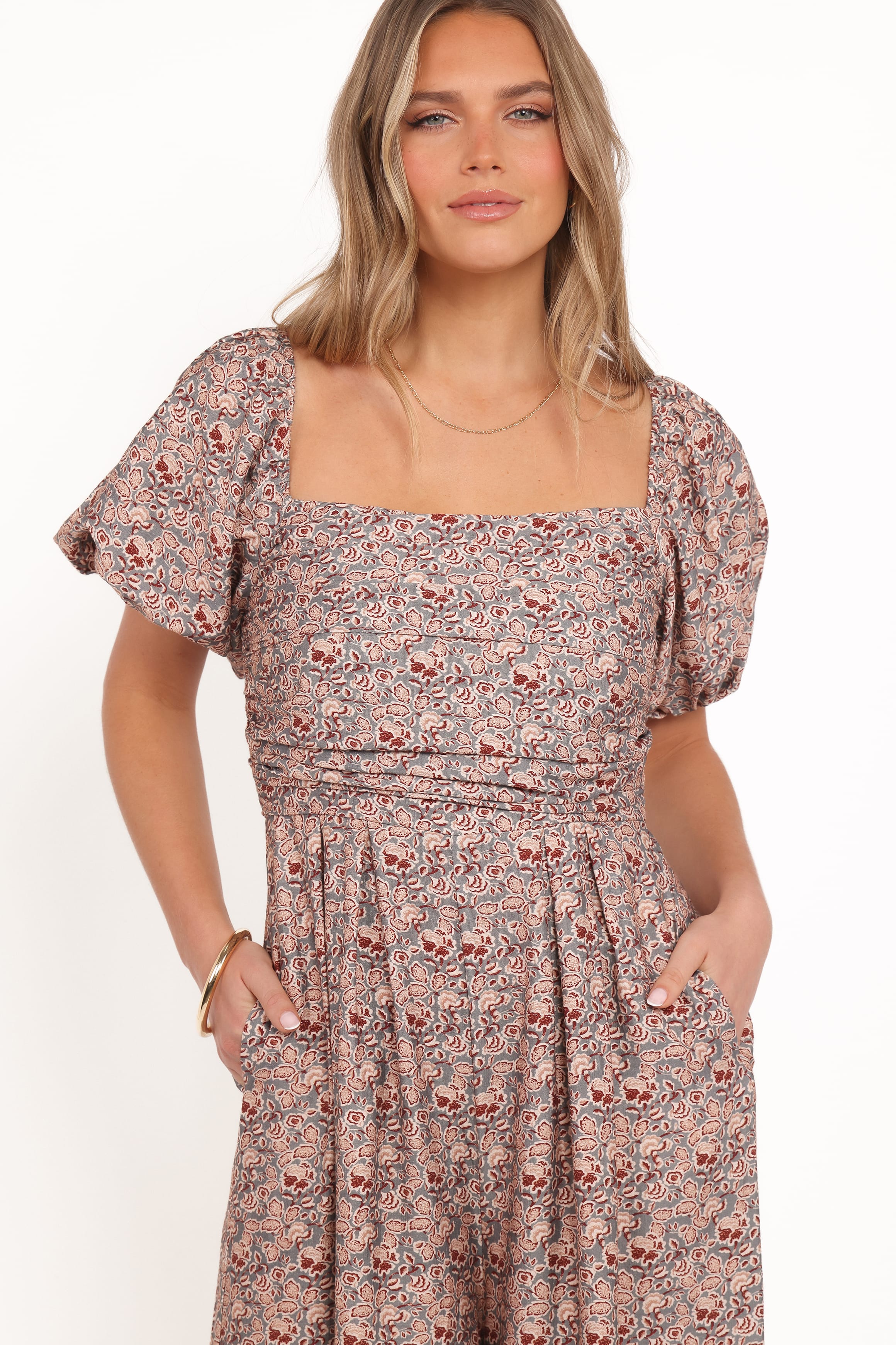 Petal and Pup USA PLAYSUITS Jayda Puff Sleeve Jumpsuit - Grey Floral