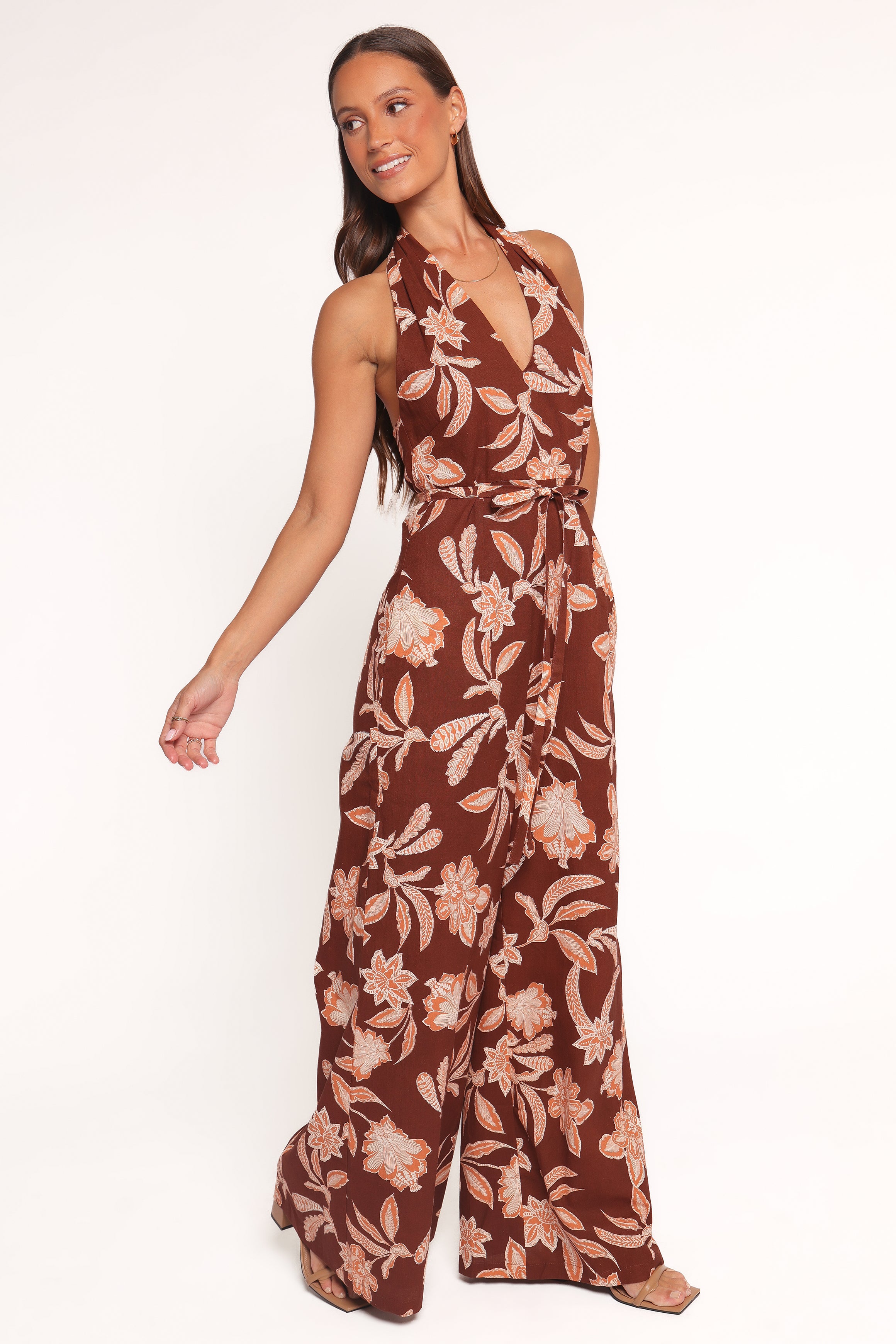 Petal and Pup USA PLAYSUITS Kehlani Halterneck Jumpsuit - Orange Floral
