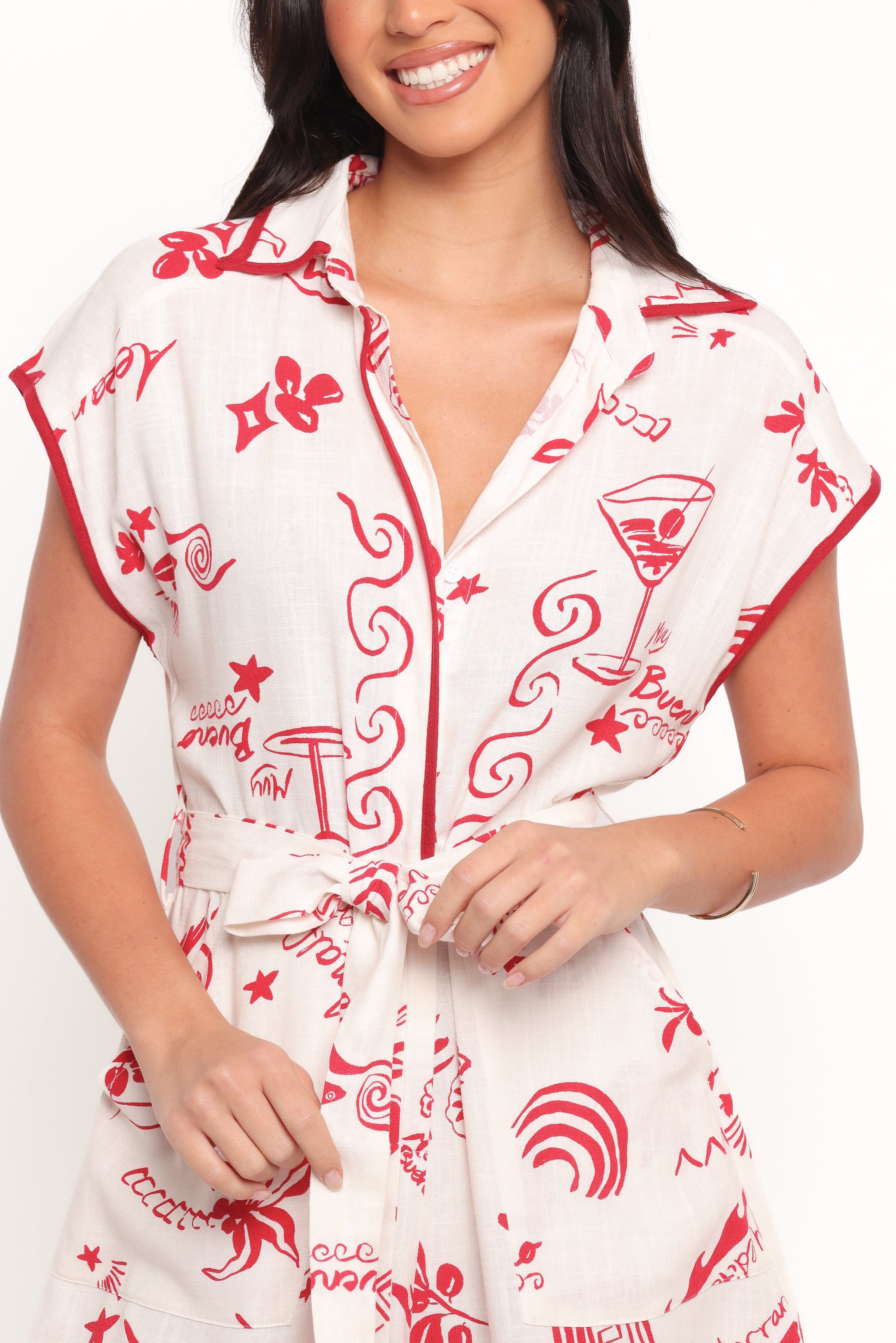 Petal and Pup USA PLAYSUITS Kensie Tie Waist Romper - Red (Hold for Amazon)