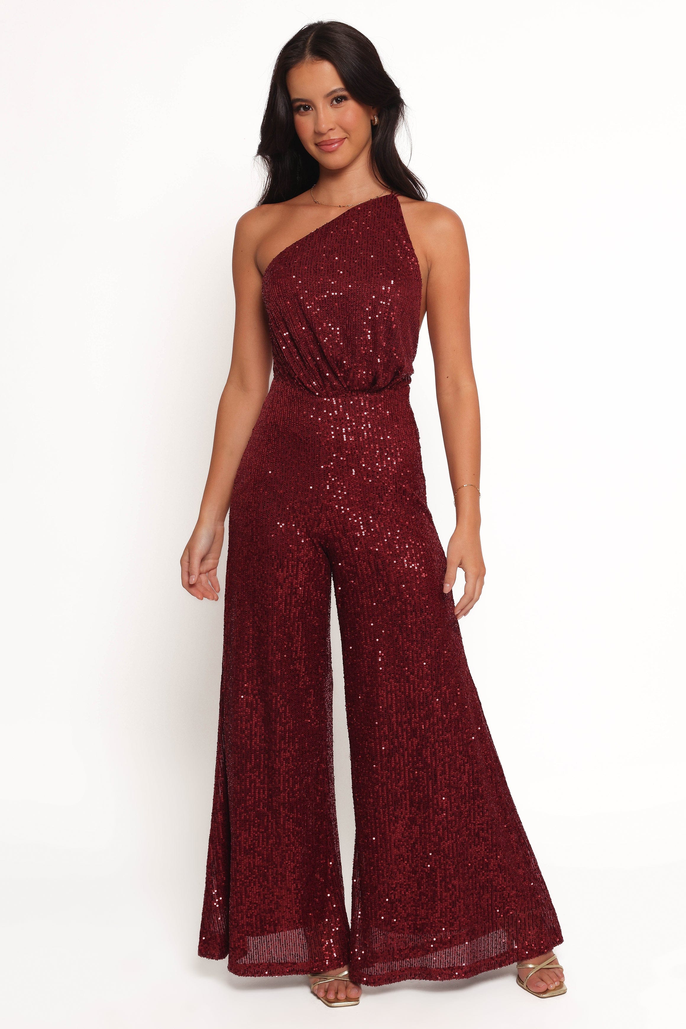Petal and Pup USA PLAYSUITS Khianna Sequin One Shoulder Jumpsuit - Red