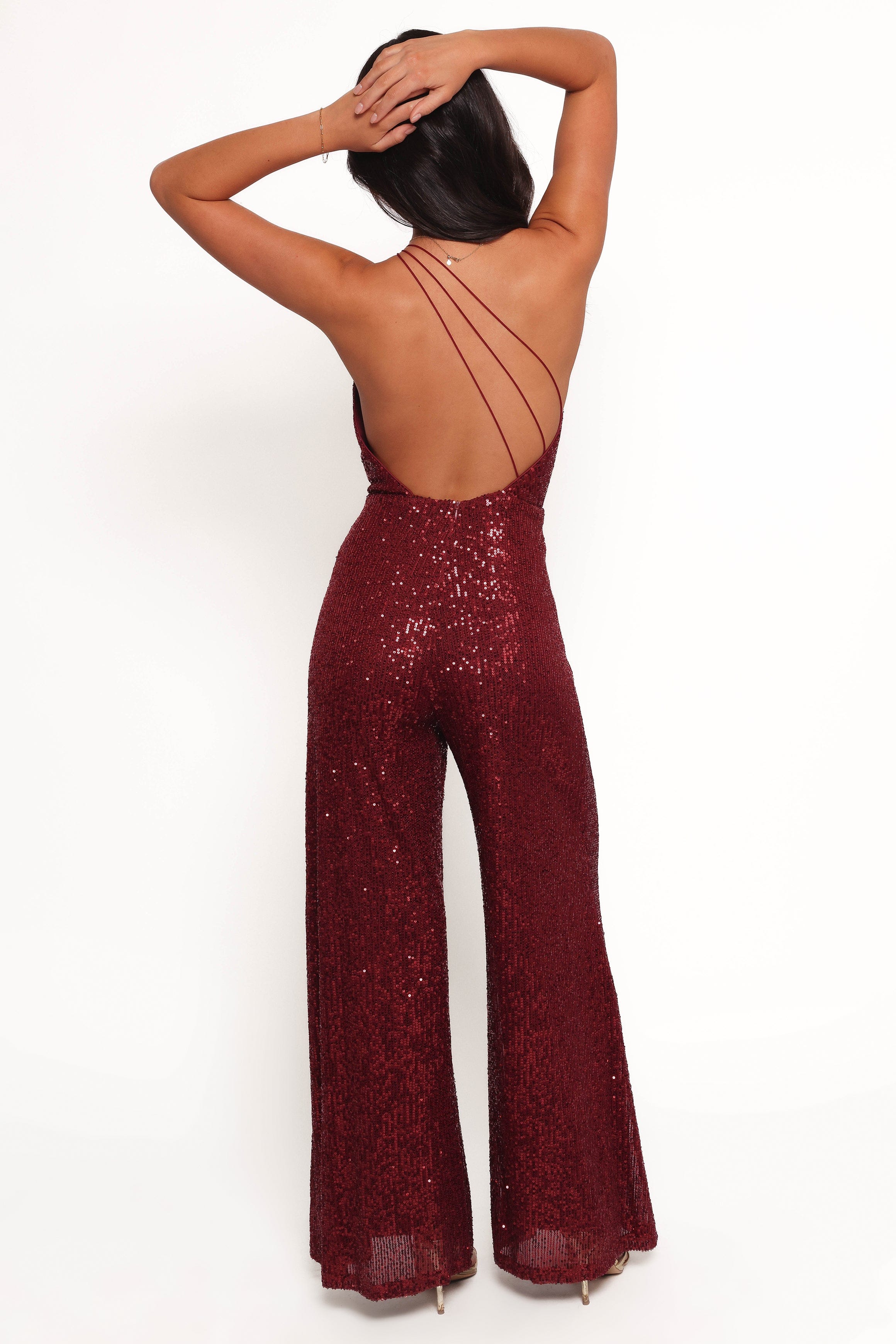 Petal and Pup USA PLAYSUITS Khianna Sequin One Shoulder Jumpsuit - Red
