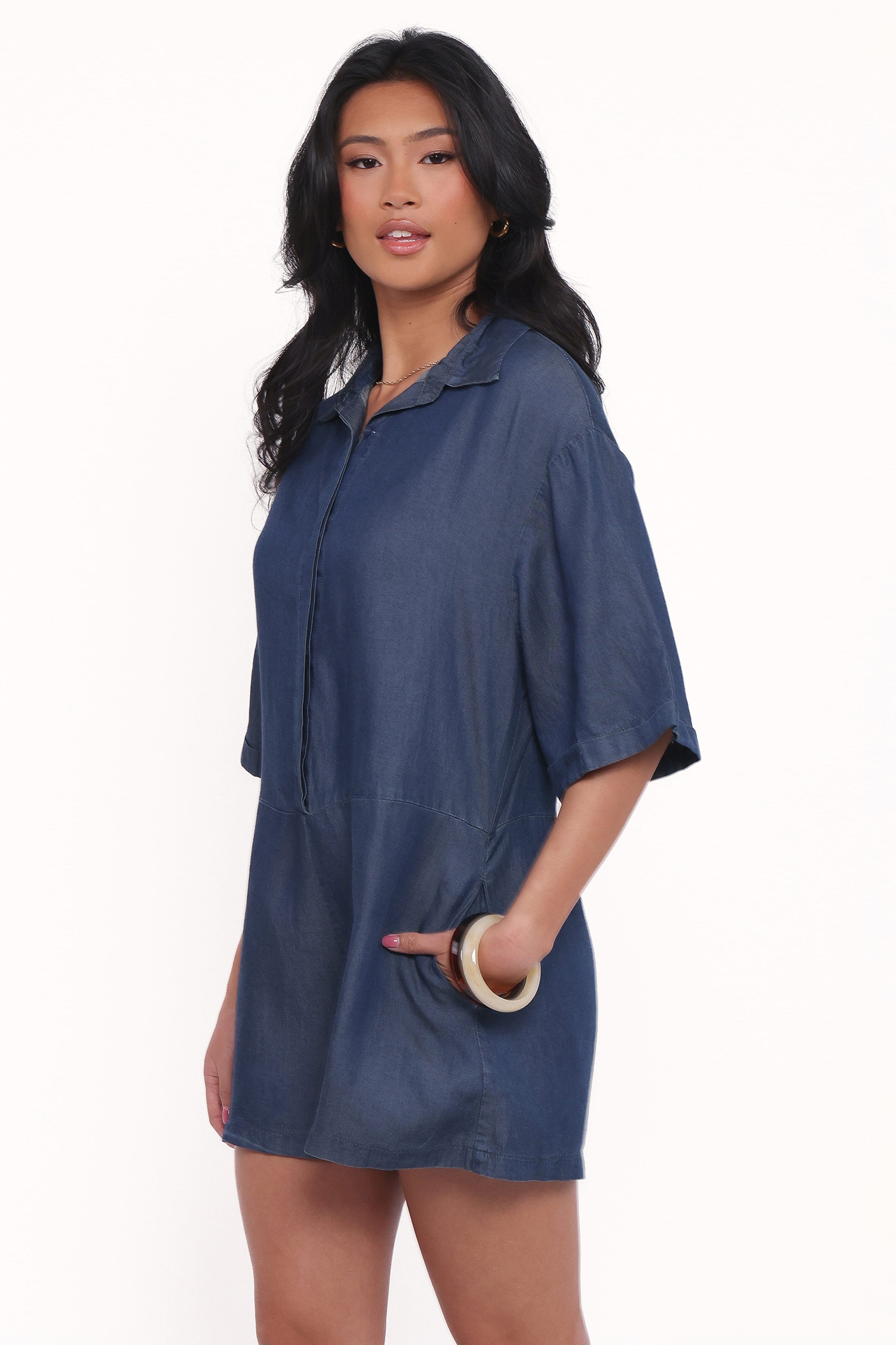 Petal and Pup USA PLAYSUITS Kiya Denim Romper - Dark Denim (Hold for Amazon)