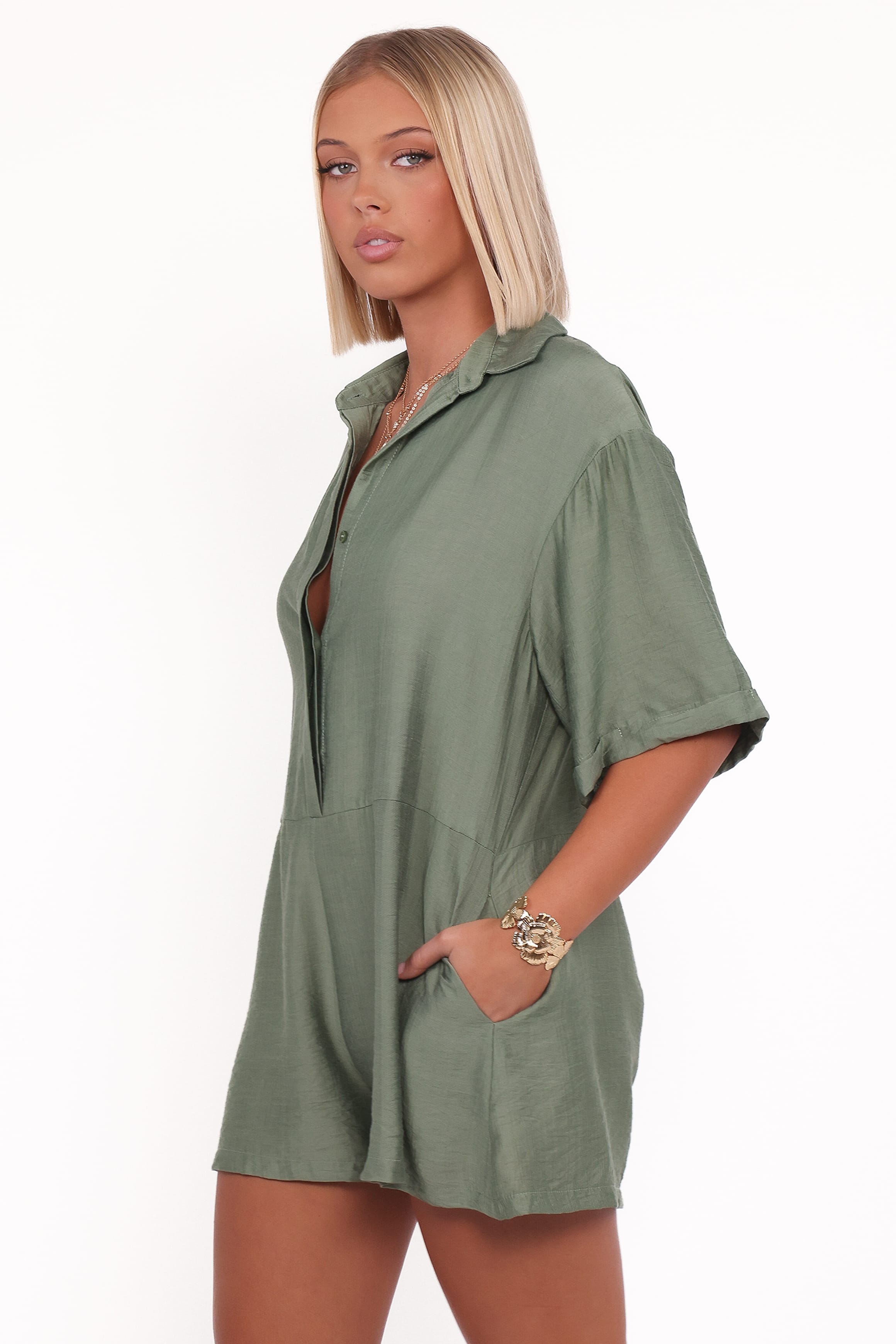 Petal and Pup USA PLAYSUITS Kiya Drop Waist Romper - Palm Green
