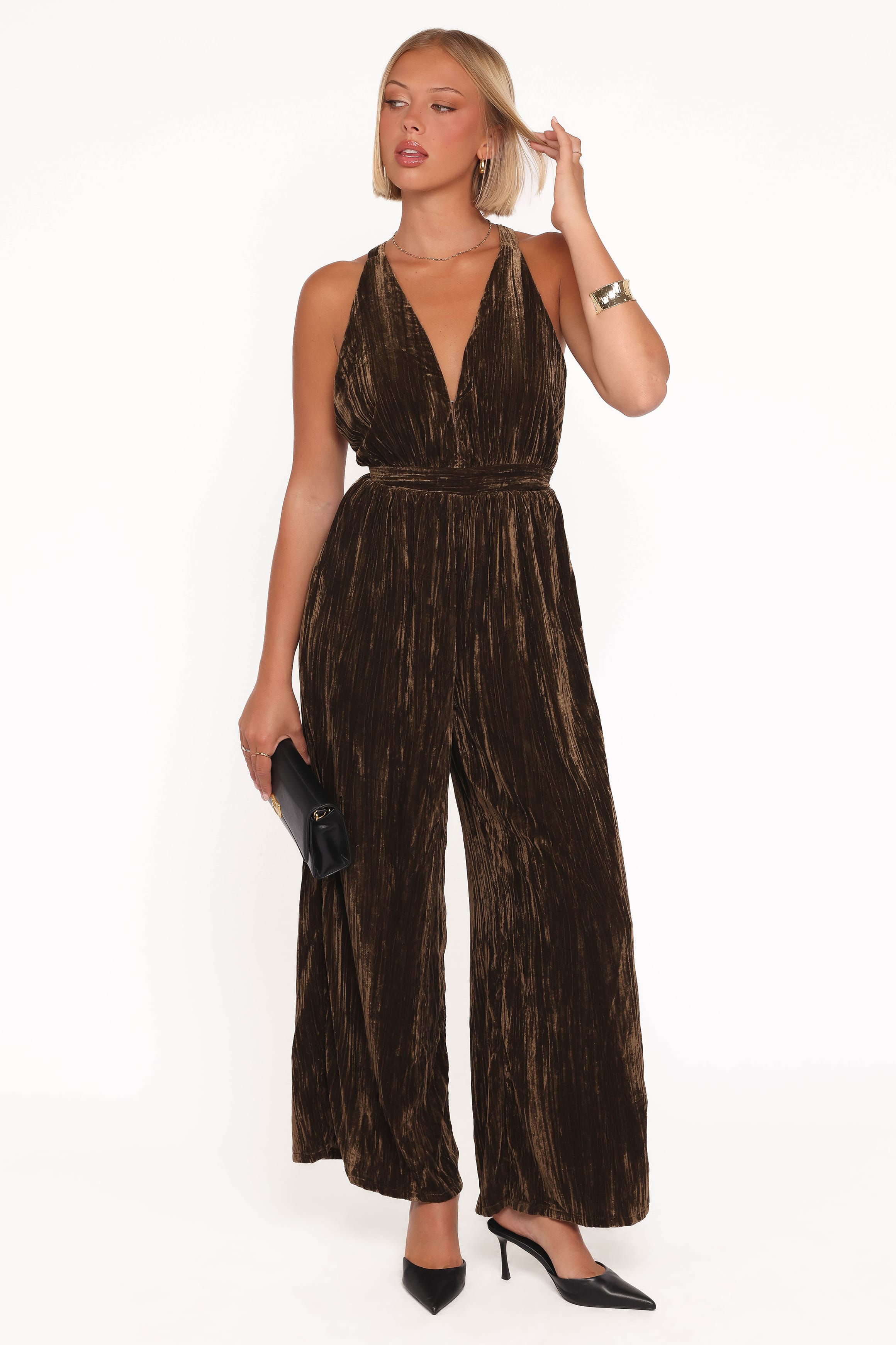 Petal and Pup USA PLAYSUITS Melody Velvet Jumpsuit - Mocha Olive