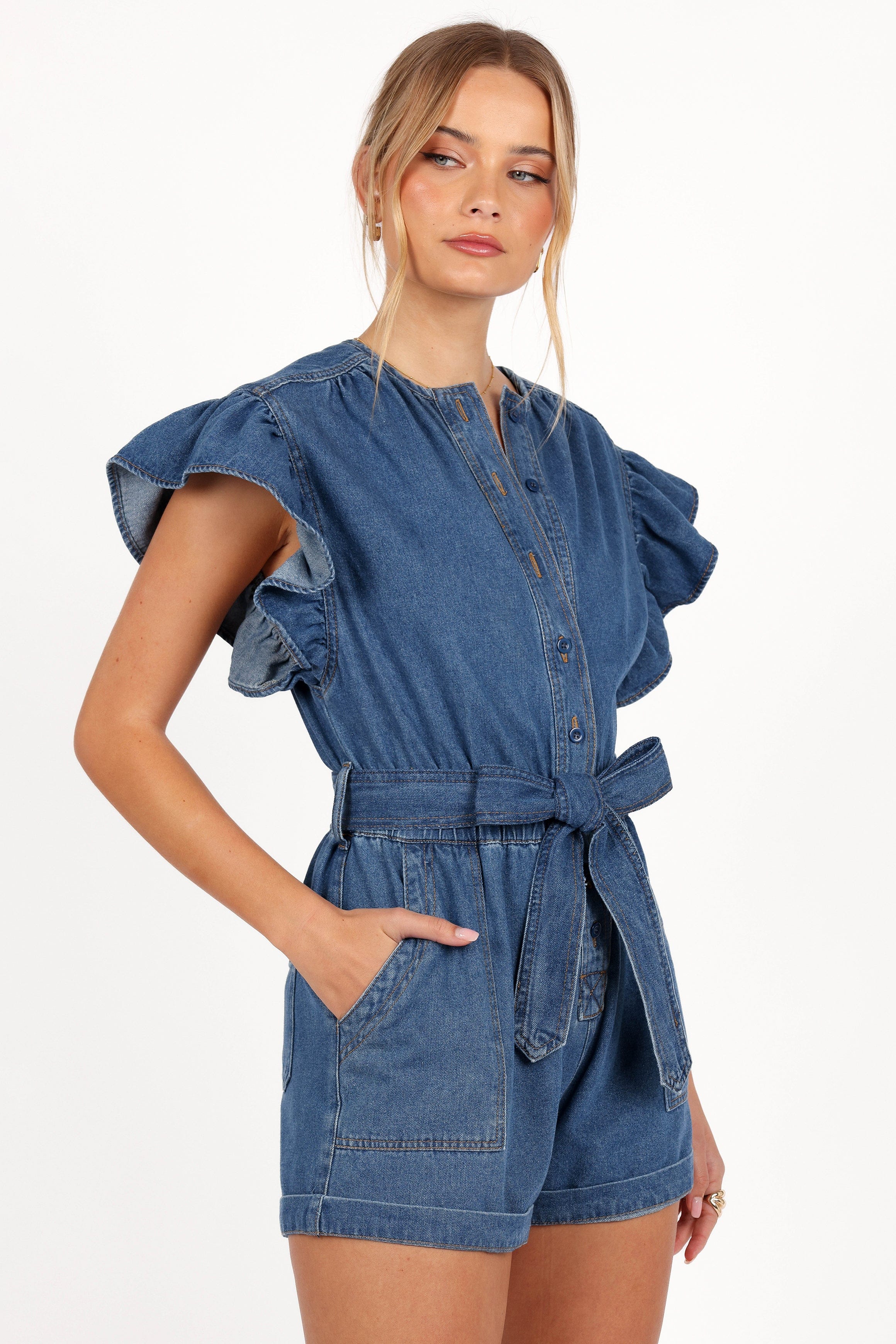 Petal and Pup USA PLAYSUITS Mia Romper - Medium Denim