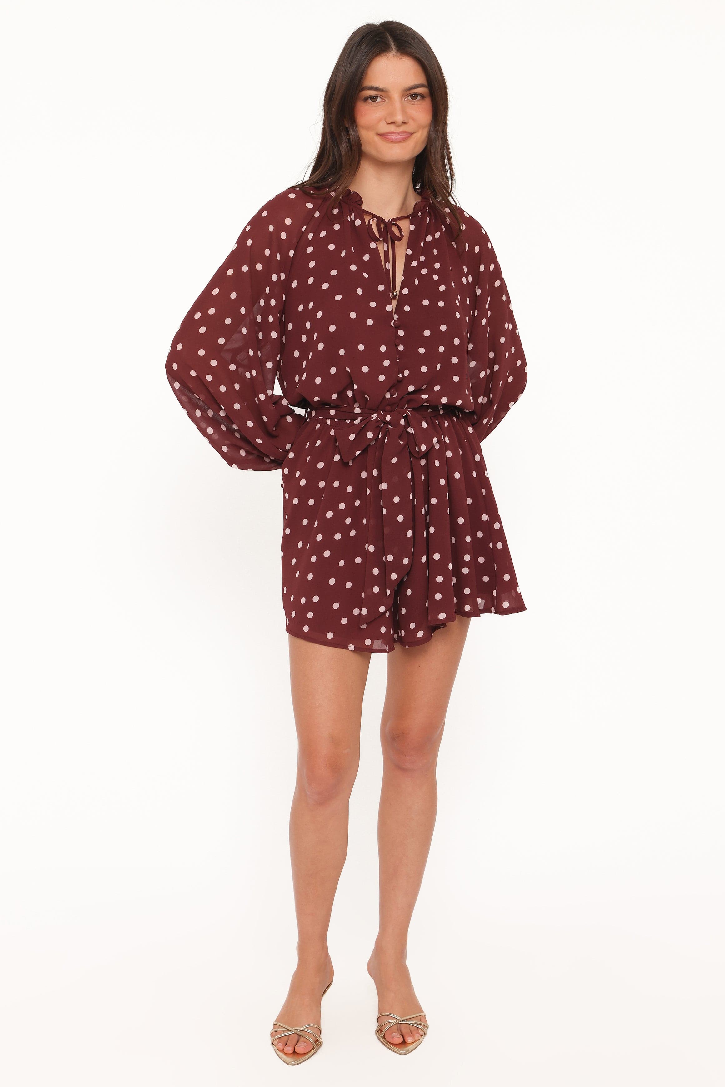 Petal and Pup USA PLAYSUITS Michelle Romper - Burgundy Polka Dot
