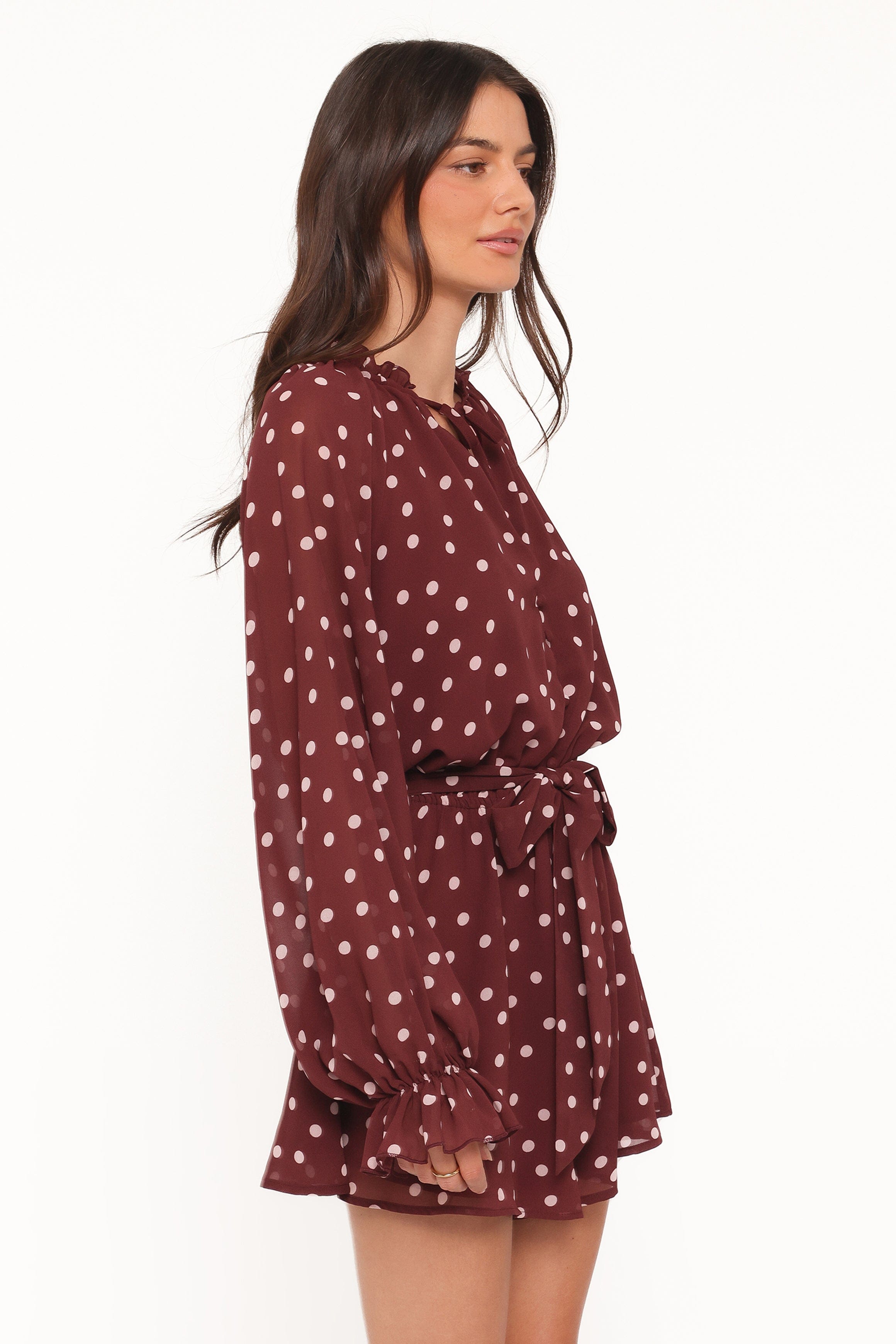 Petal and Pup USA PLAYSUITS Michelle Romper - Burgundy Polka Dot