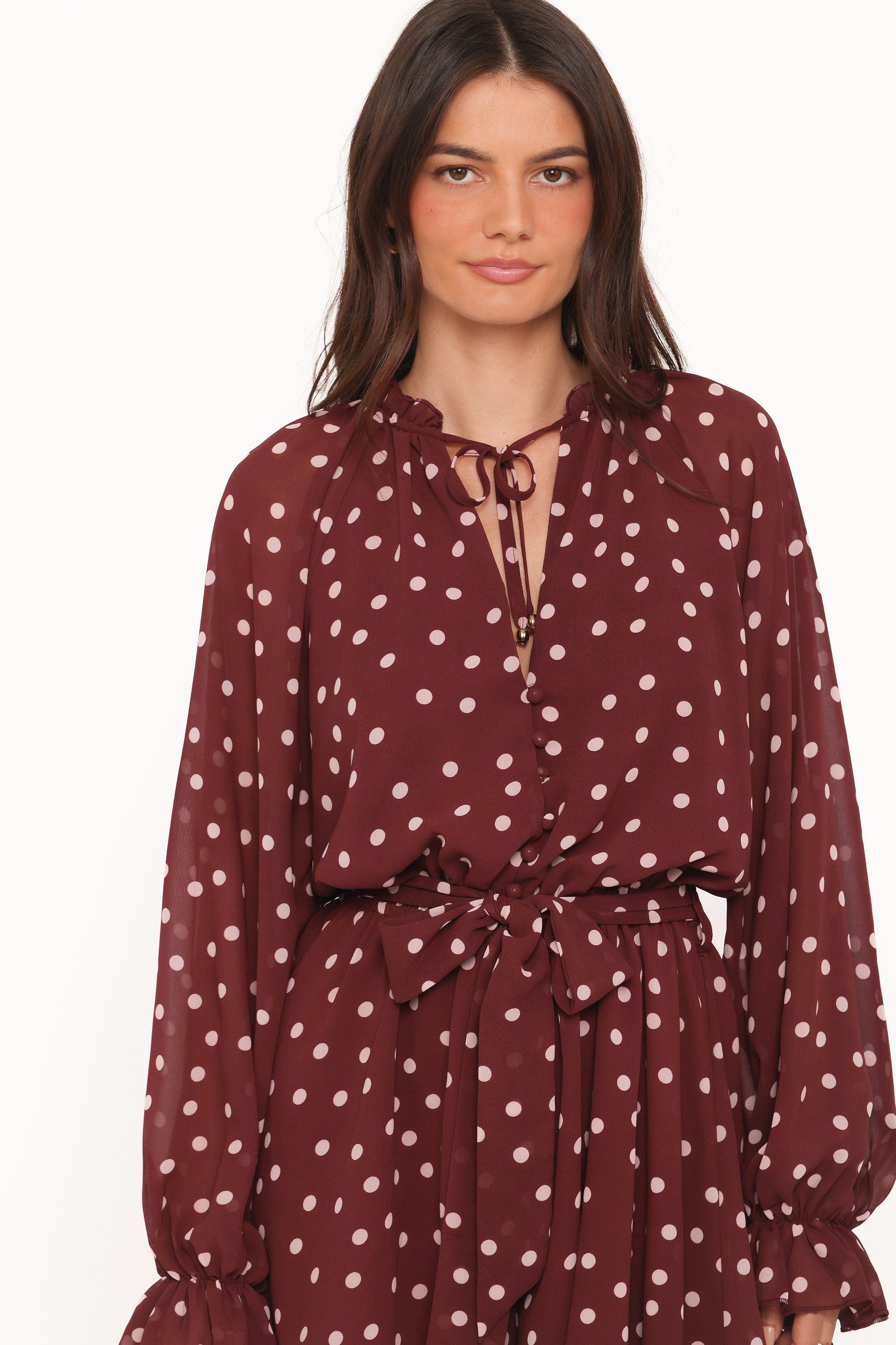 Petal and Pup USA PLAYSUITS Michelle Romper - Burgundy Polka Dot
