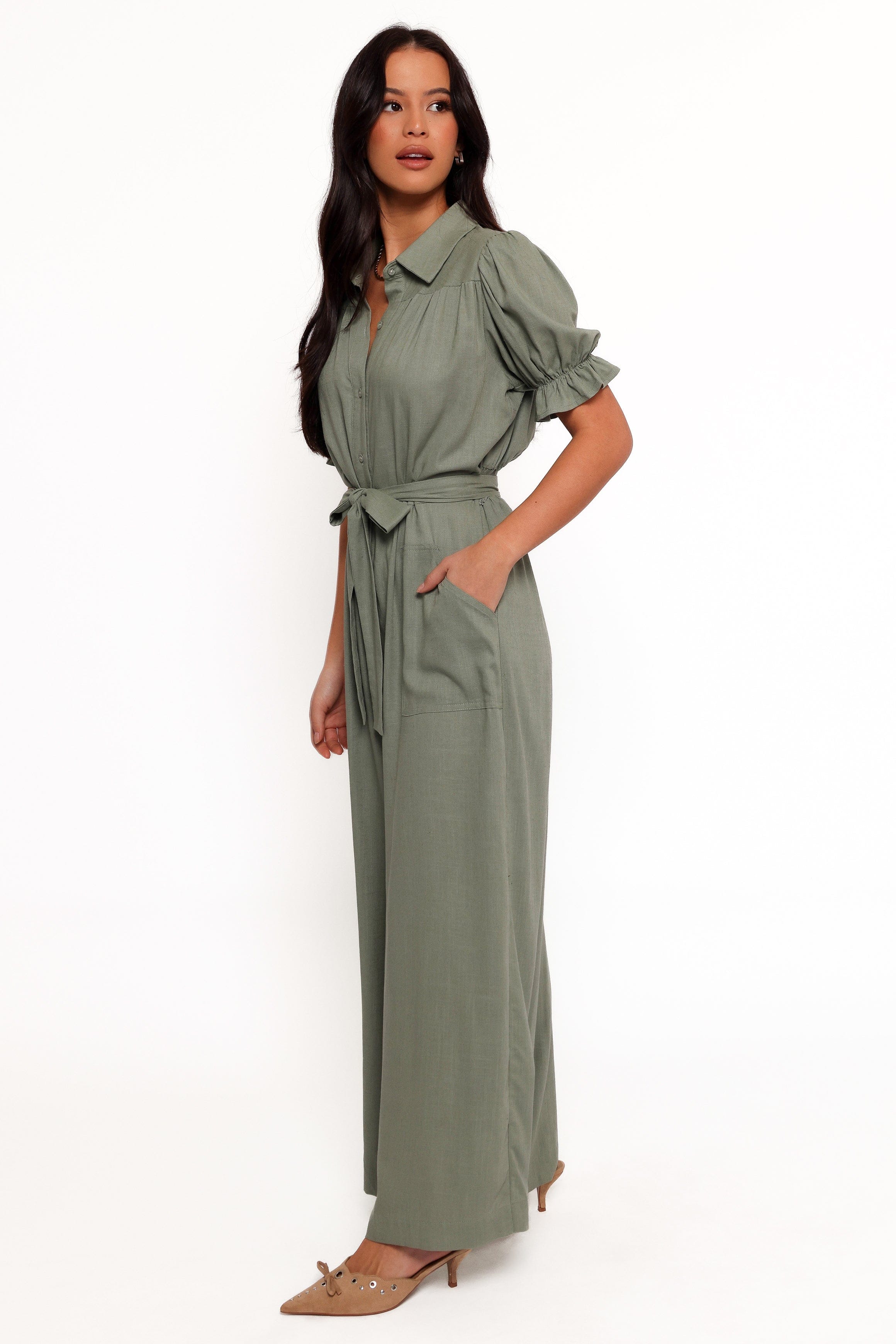 Petal and Pup USA PLAYSUITS Minnie Waist Tie Jumpsuit - Olive