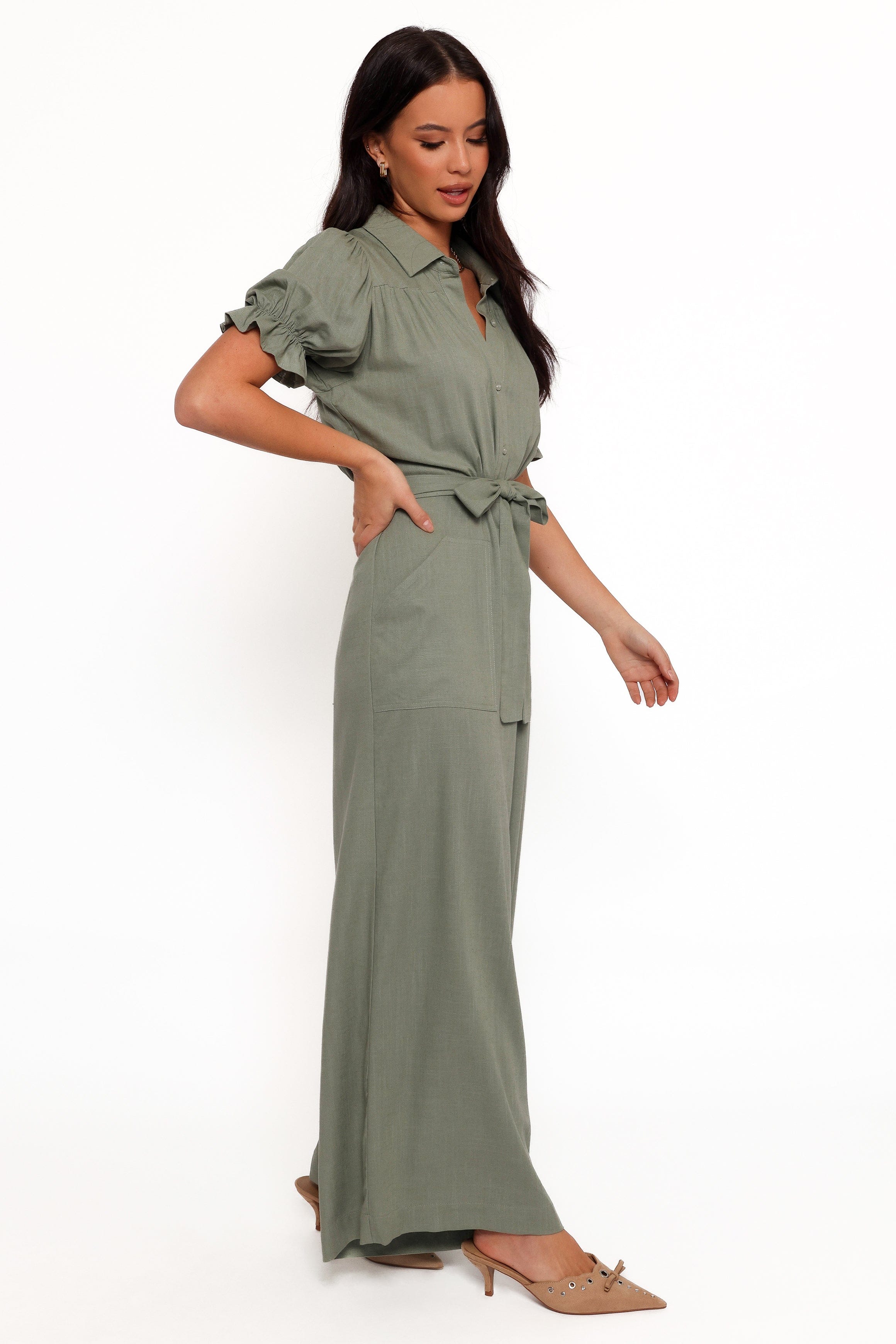 Petal and Pup USA PLAYSUITS Minnie Waist Tie Jumpsuit - Olive
