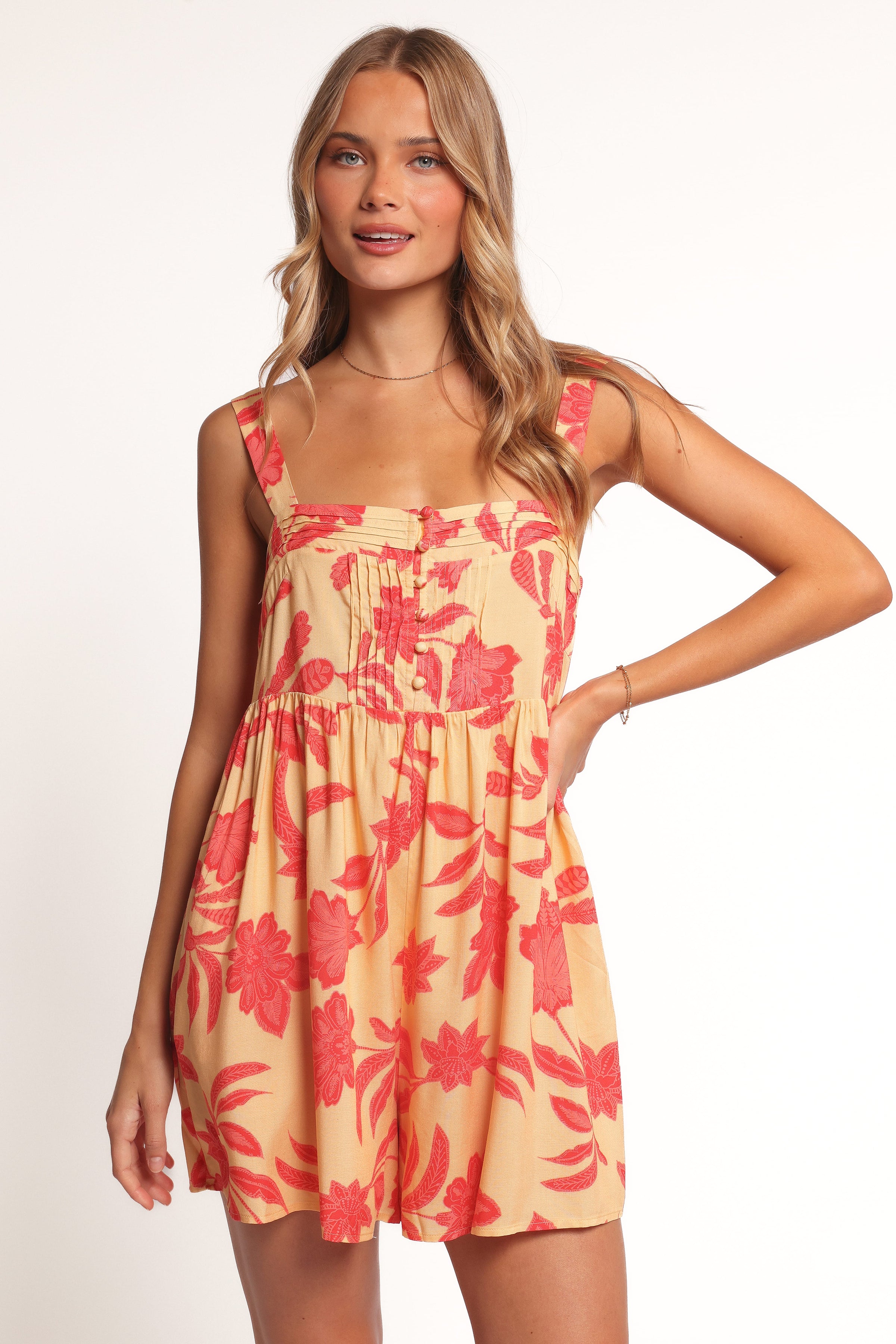 Petal and Pup USA PLAYSUITS Nani Romper - Red Yellow Paisley Floral