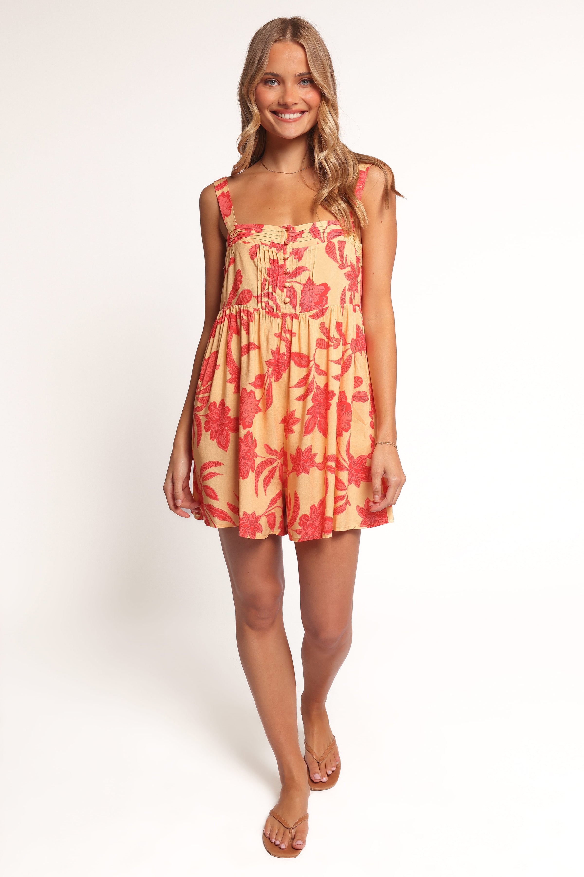 Petal and Pup USA PLAYSUITS Nani Romper - Red Yellow Paisley Floral