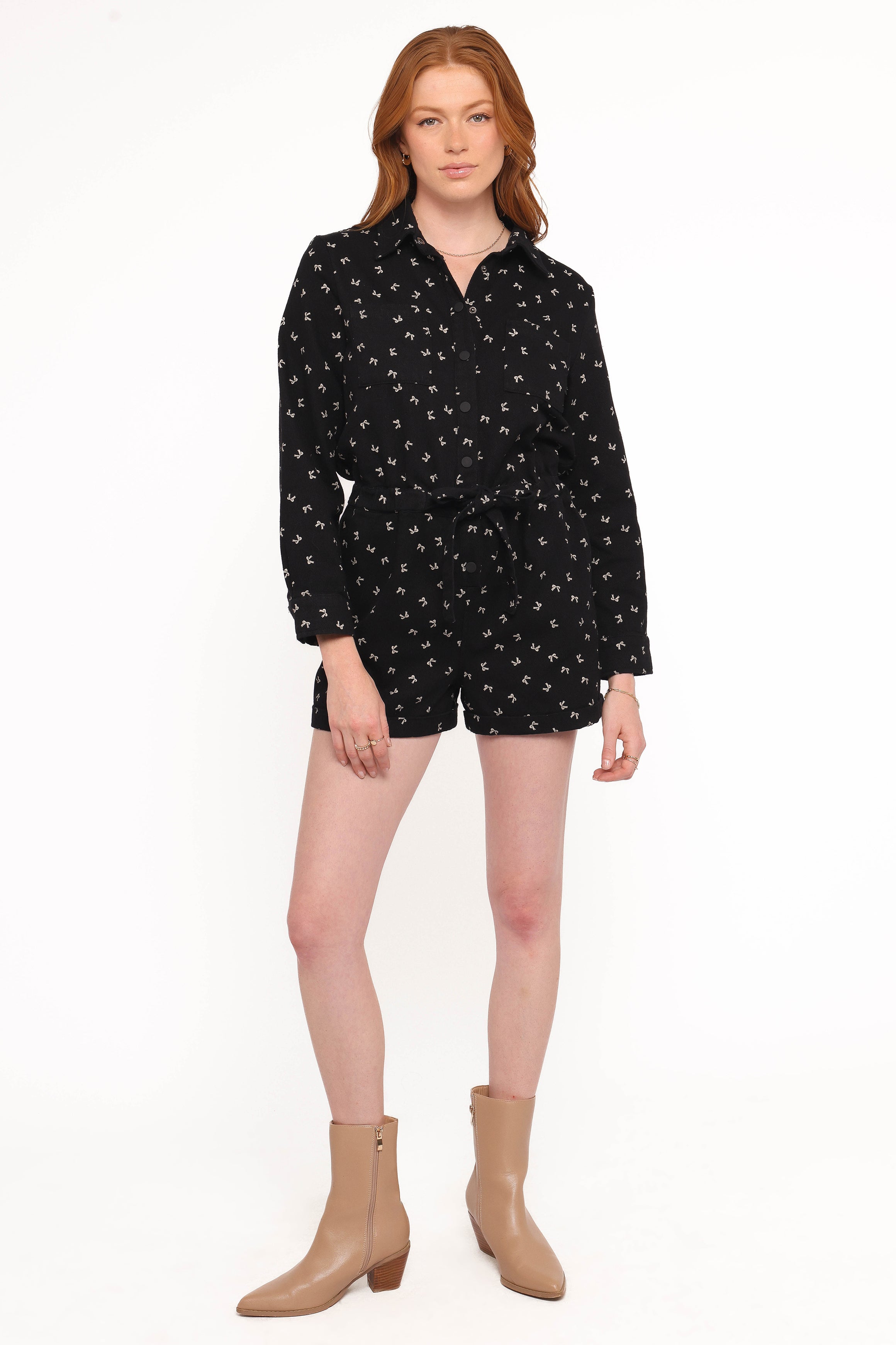 Petal and Pup USA PLAYSUITS Niqui Long Sleeve Romper - Black Cream