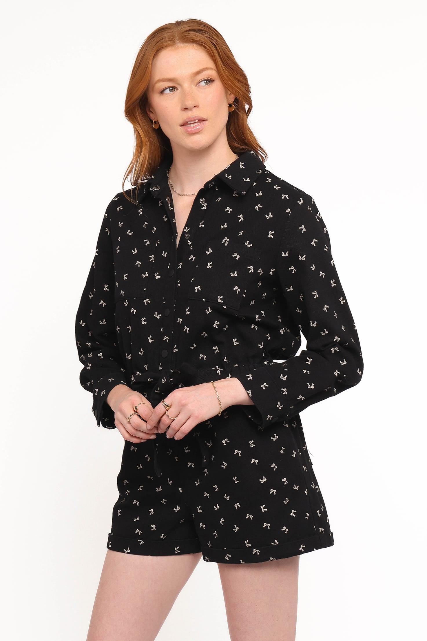 Petal and Pup USA PLAYSUITS Niqui Long Sleeve Romper - Black Cream