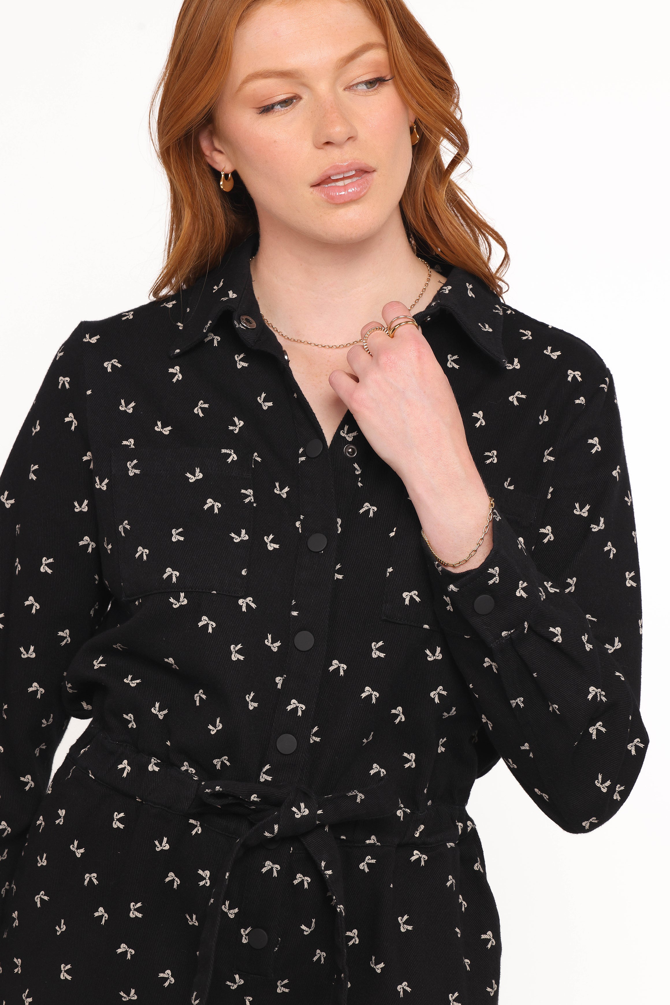 Petal and Pup USA PLAYSUITS Niqui Long Sleeve Romper - Black Cream