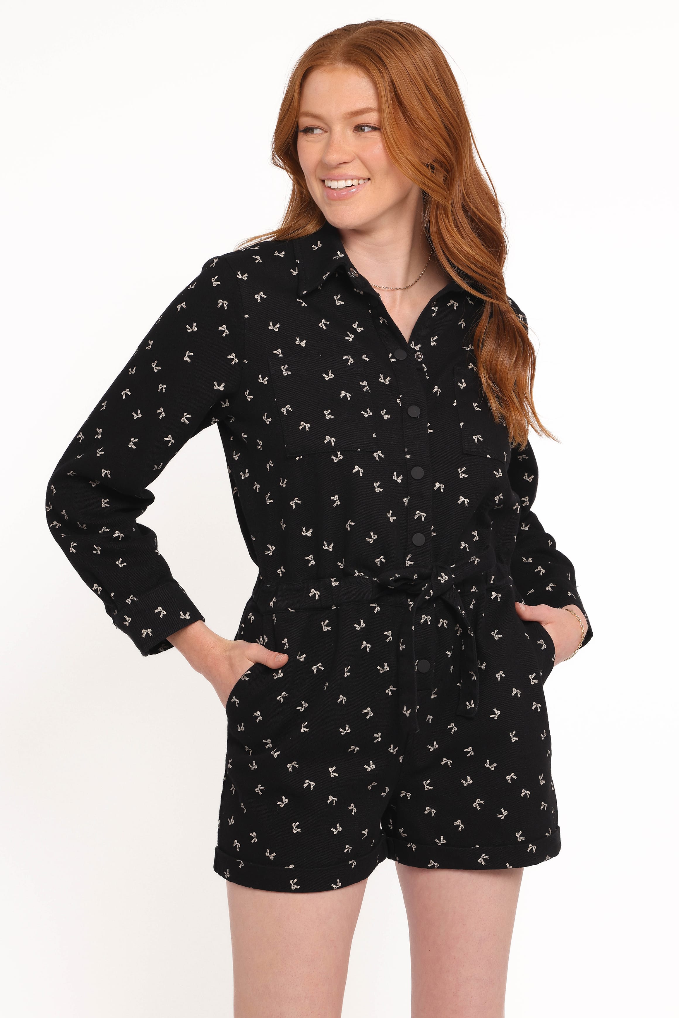 Petal and Pup USA PLAYSUITS Niqui Long Sleeve Romper - Black Cream