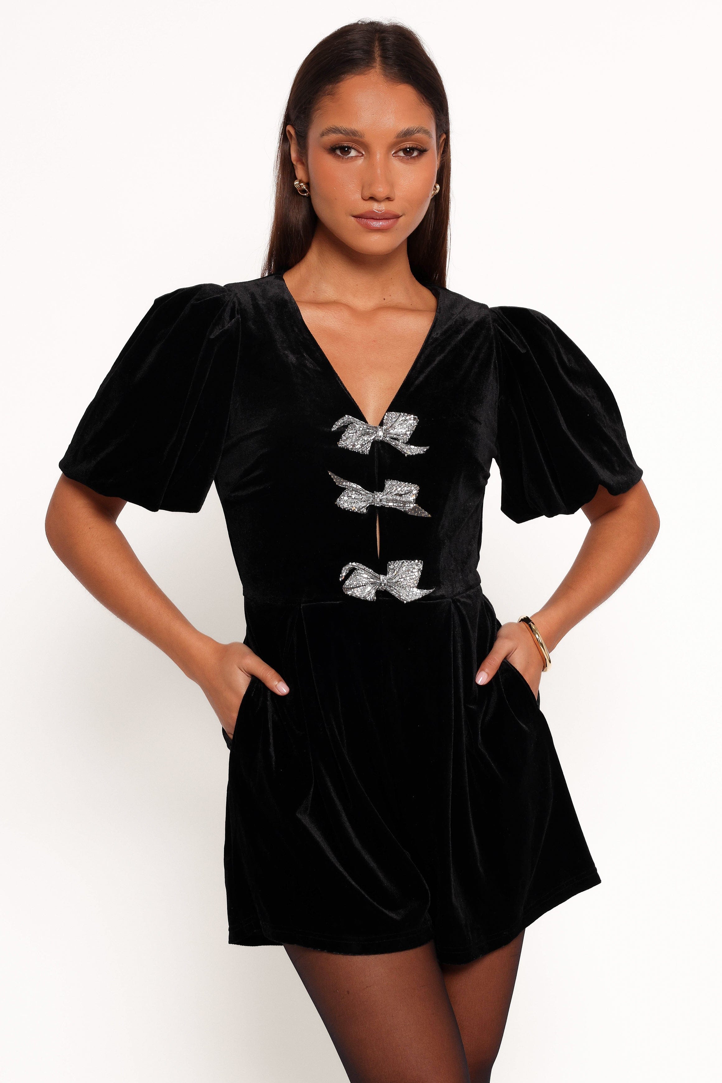 Petal and Pup USA PLAYSUITS Norah Velvet Romper - Black