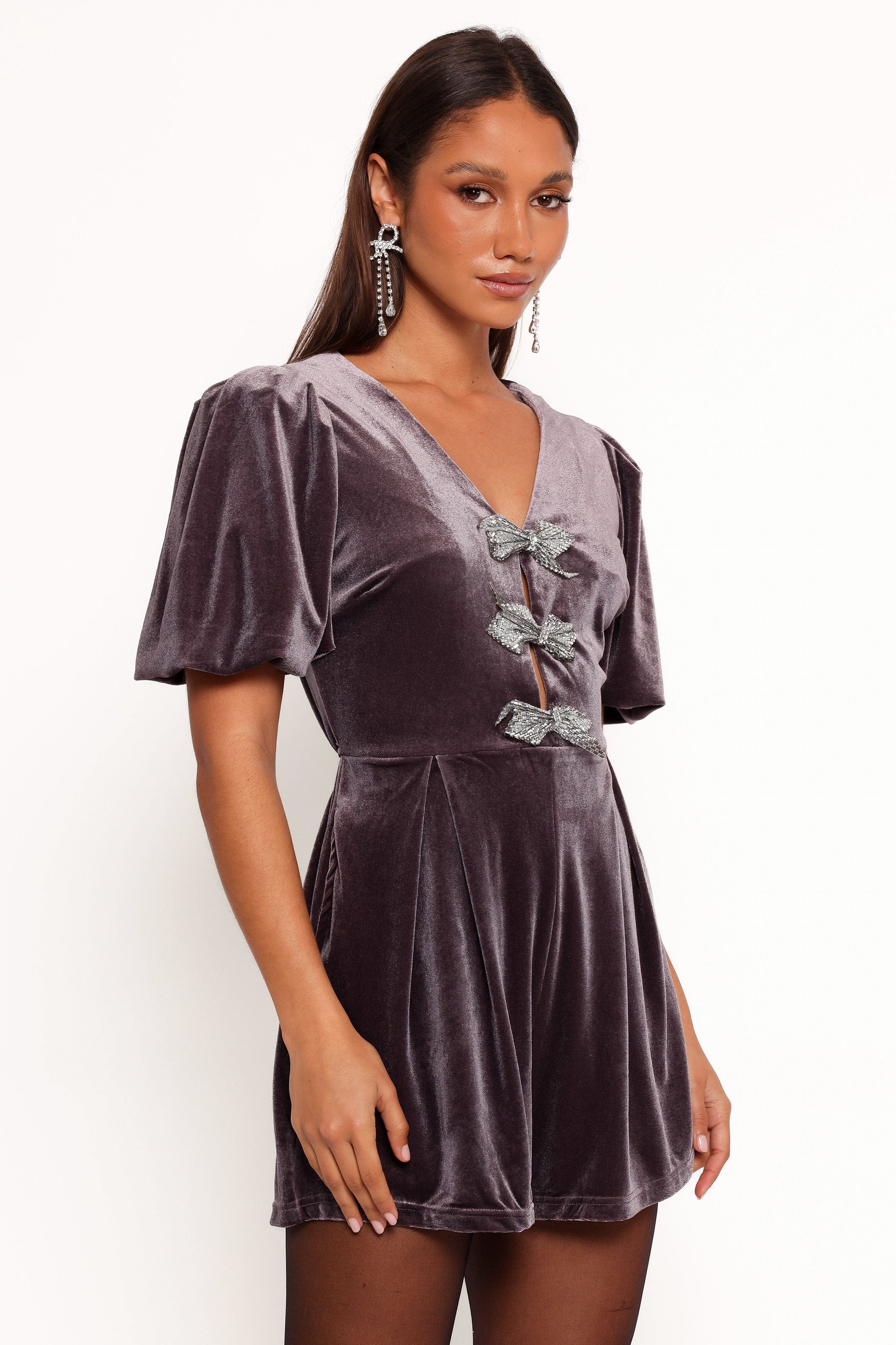 Petal and Pup USA PLAYSUITS Norah Velvet Romper - Dark Purple
