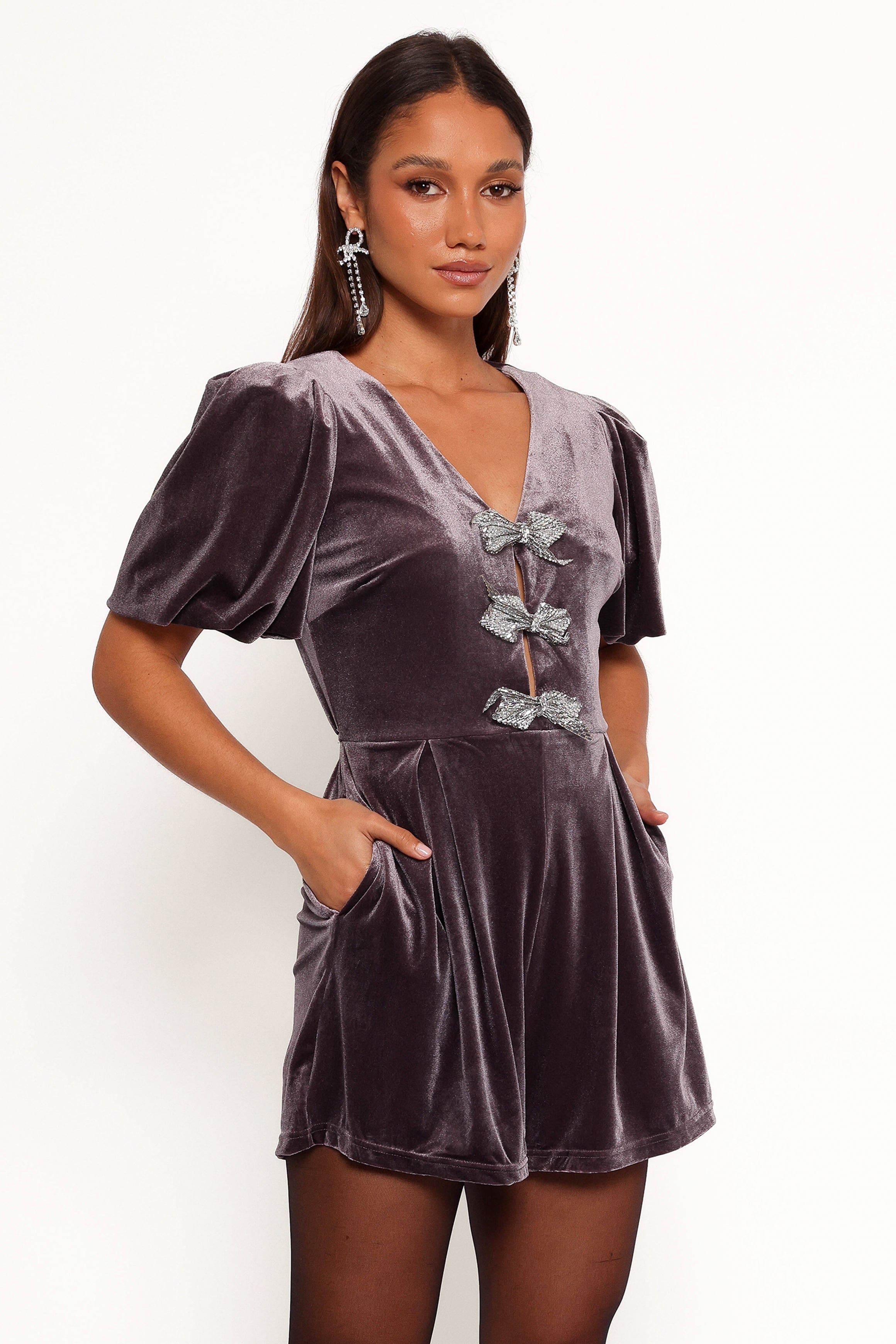 Petal and Pup USA PLAYSUITS Norah Velvet Romper - Dark Purple