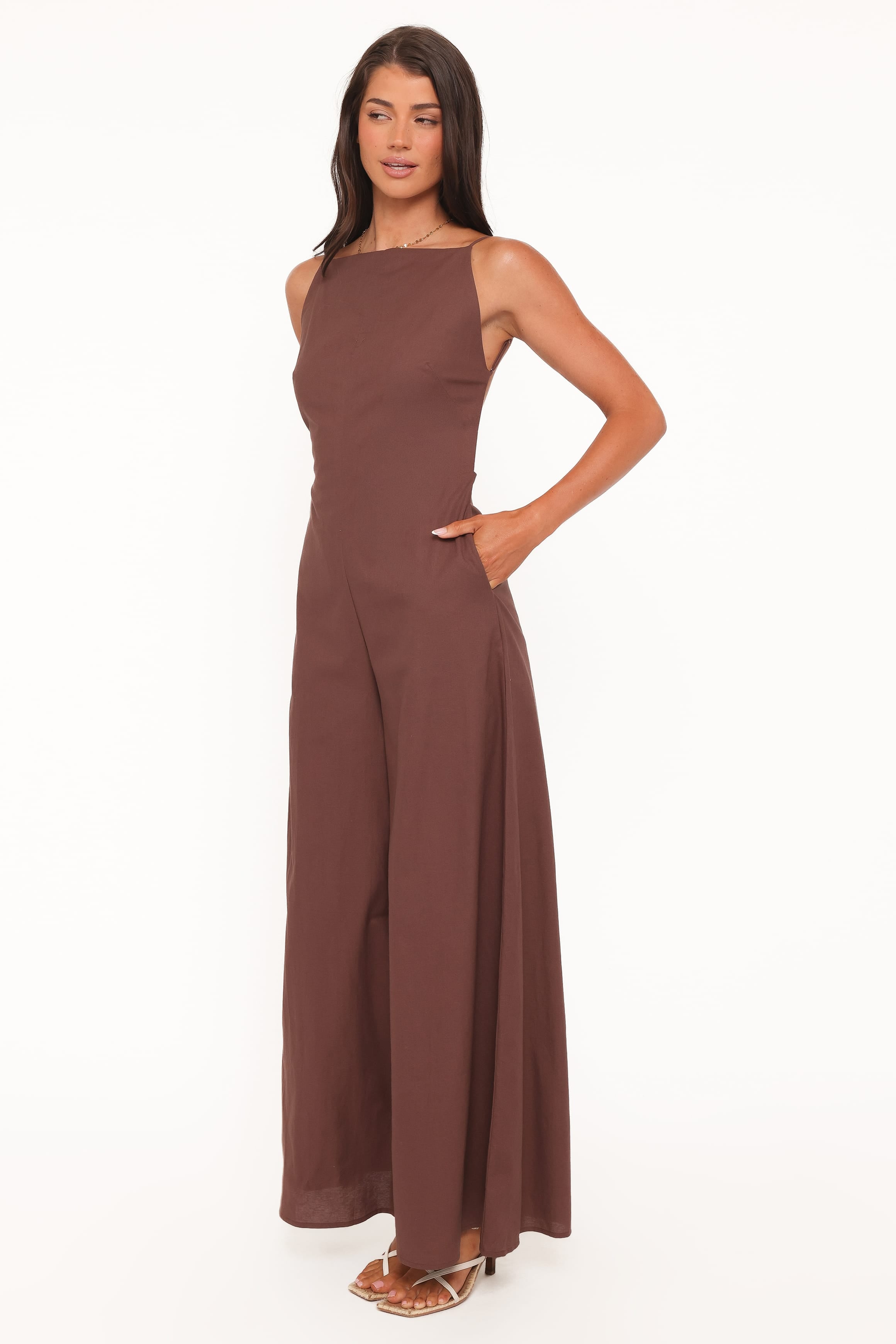 Petal and Pup USA PLAYSUITS Ophilia Open Back Jumpsuit - Dark Brown