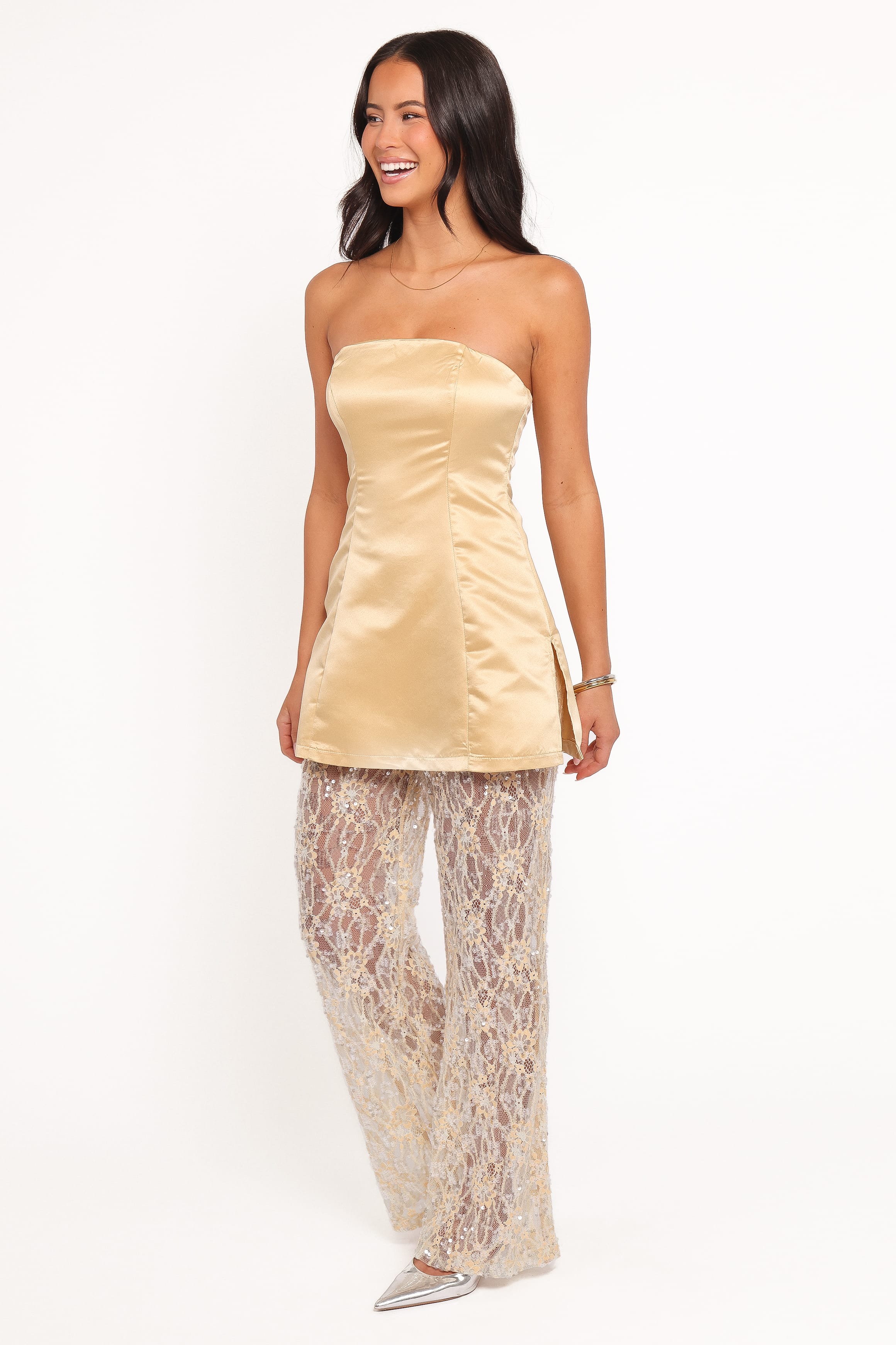 Petal and Pup USA PLAYSUITS Oxley Strapless Jumpsuit - Mango Sequin