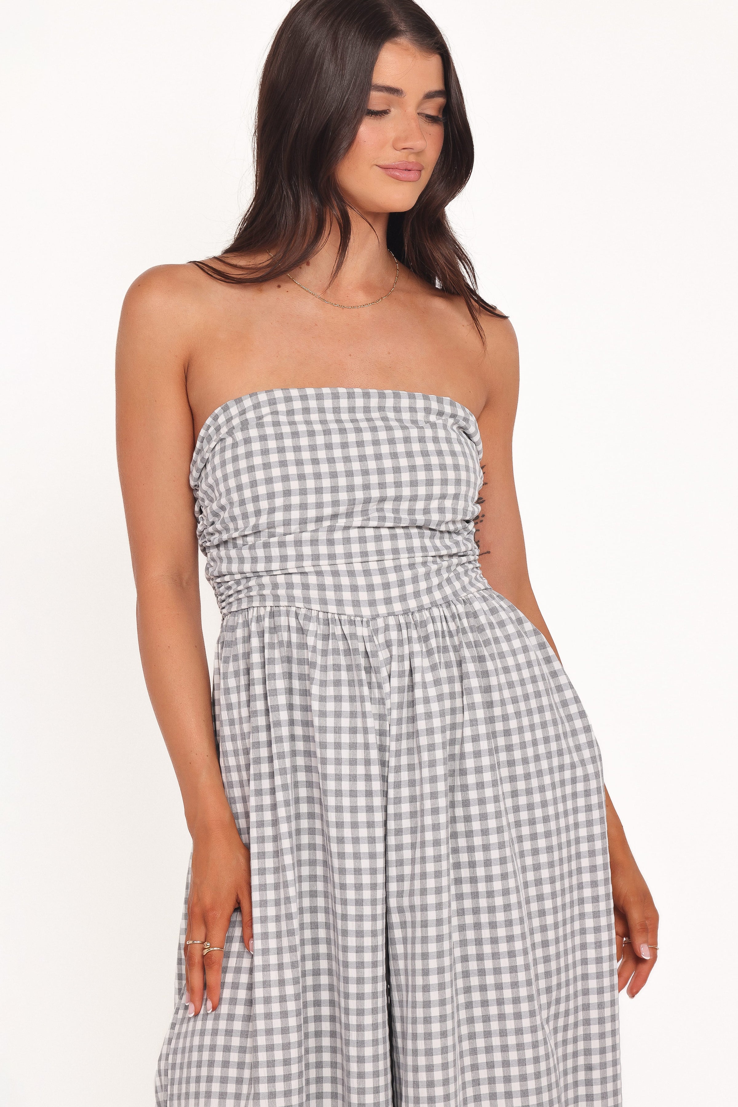 Petal and Pup USA PLAYSUITS Paige Strapless Jumpsuit - Black White Gingham