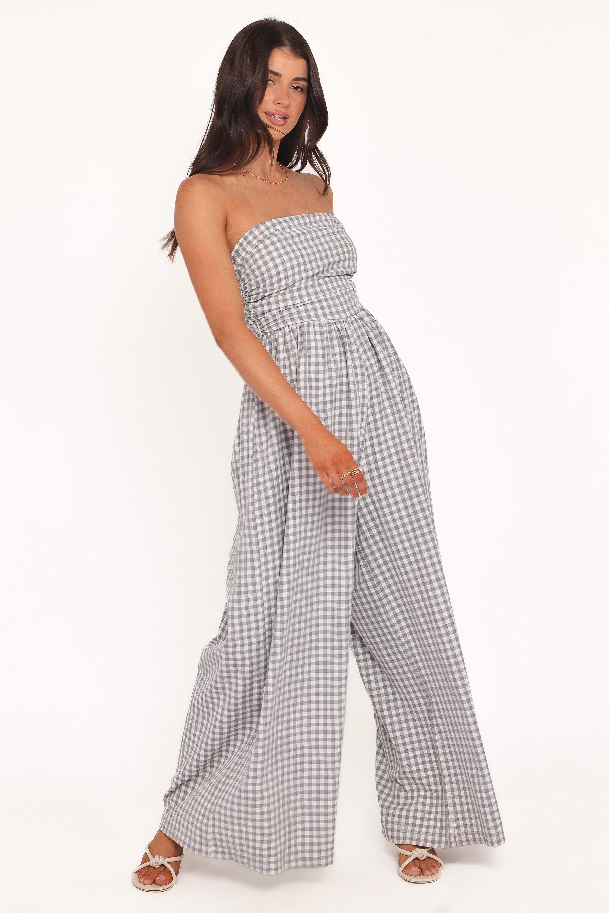 Petal and Pup USA PLAYSUITS Paige Strapless Jumpsuit - Black White Gingham