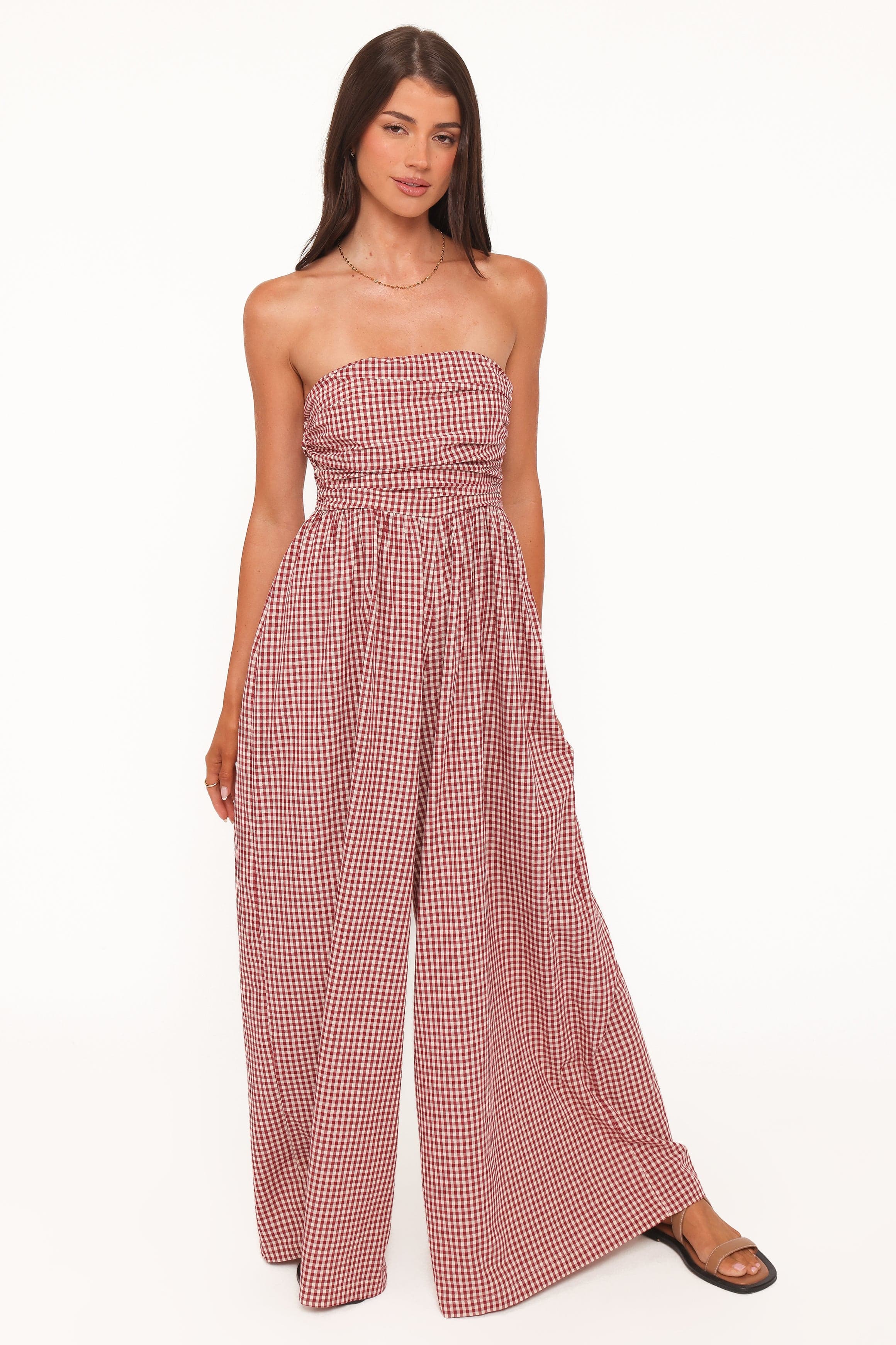 Petal and Pup USA PLAYSUITS Paige Strapless Jumpsuit - Red Gingham