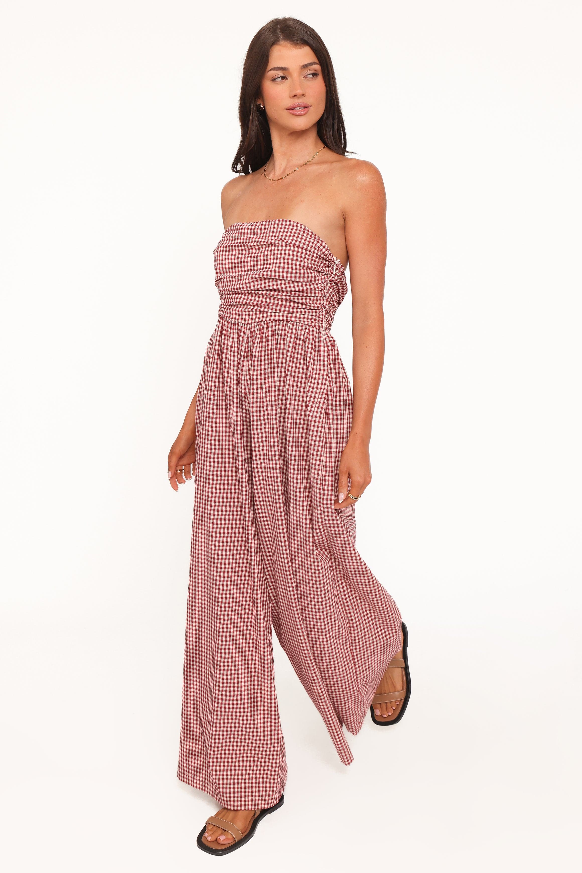 Petal and Pup USA PLAYSUITS Paige Strapless Jumpsuit - Red Gingham