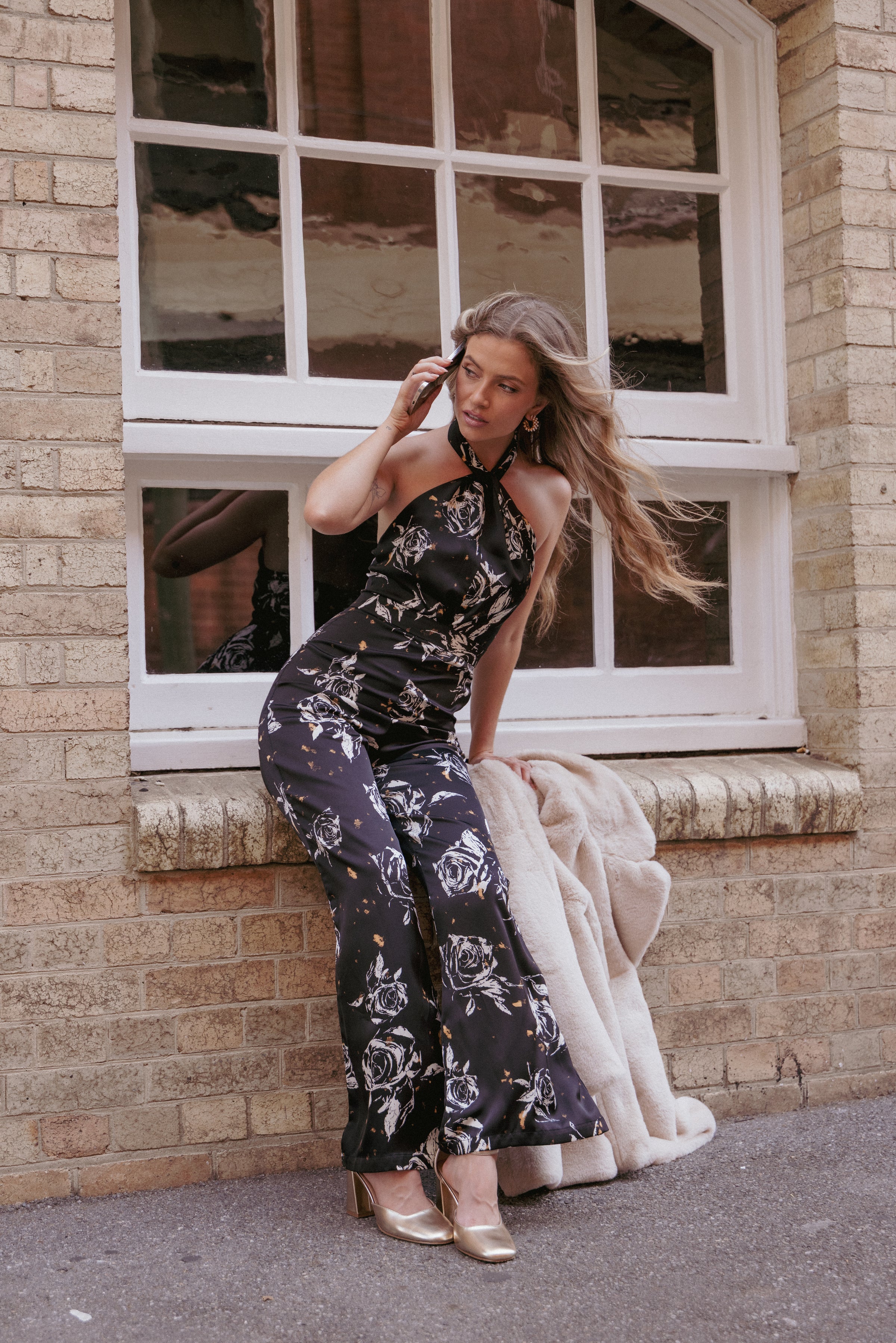 Petal and Pup USA PLAYSUITS Raelynn Halter Jumpsuit - Black Floral