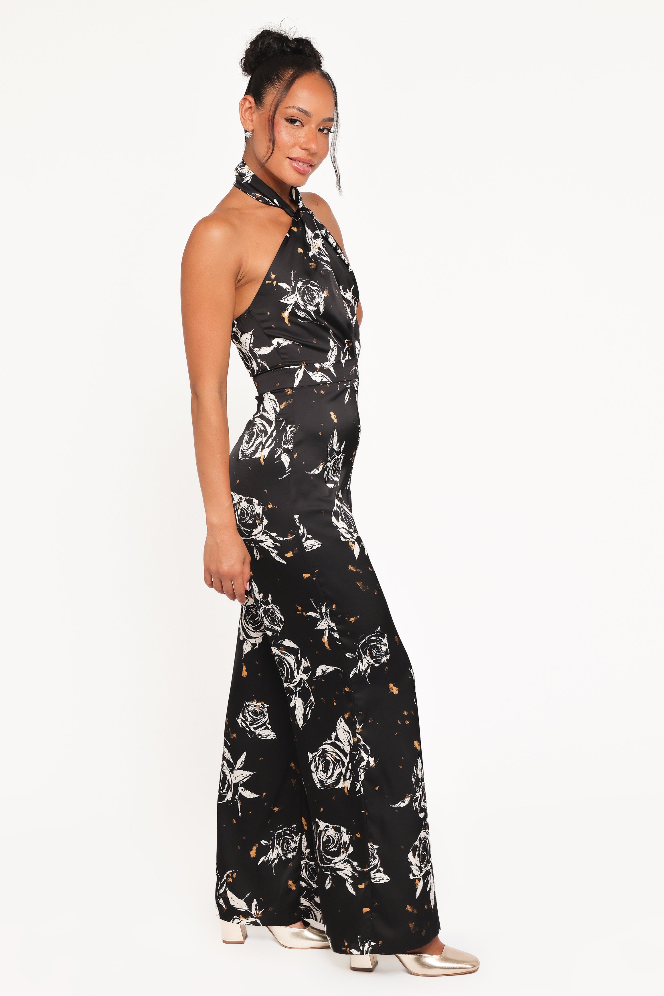 Petal and Pup USA PLAYSUITS Raelynn Halter Jumpsuit - Black Floral