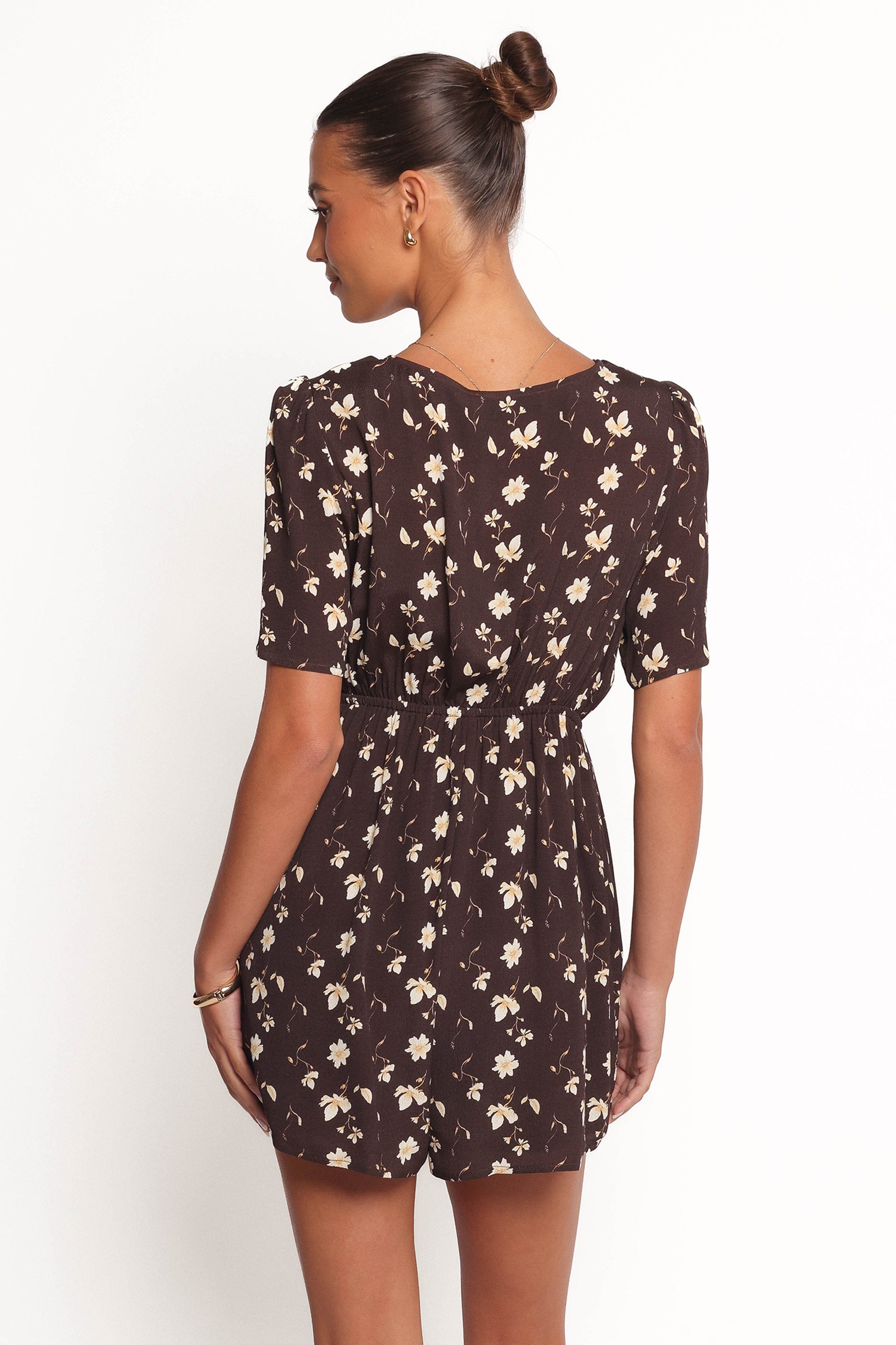 Petal and Pup USA PLAYSUITS Raschelle Romper - Brown Ditsy (Hold for Rack)