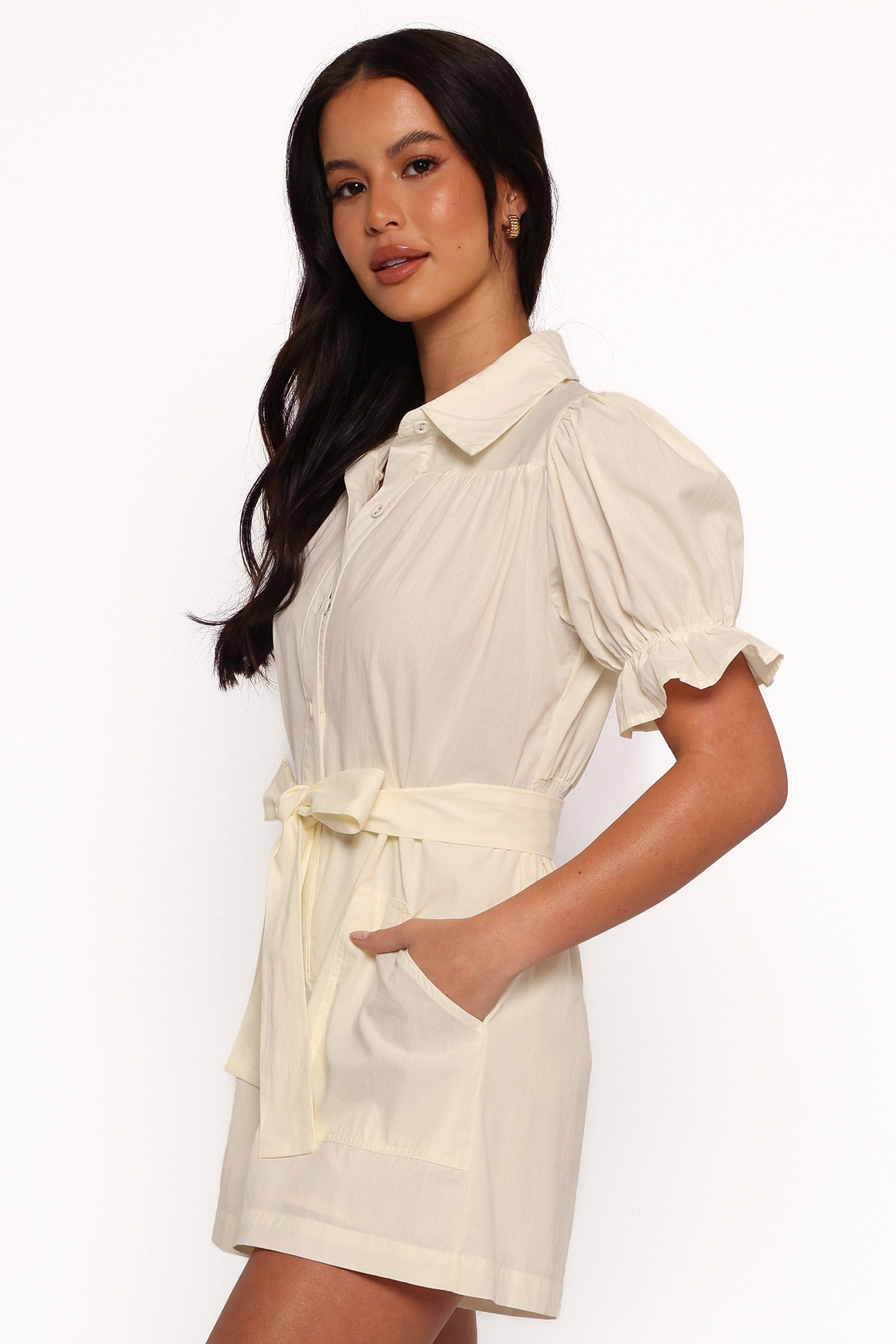 Petal and Pup USA PLAYSUITS Riley Waist Tie Romper - Cream (Hold for Rack)