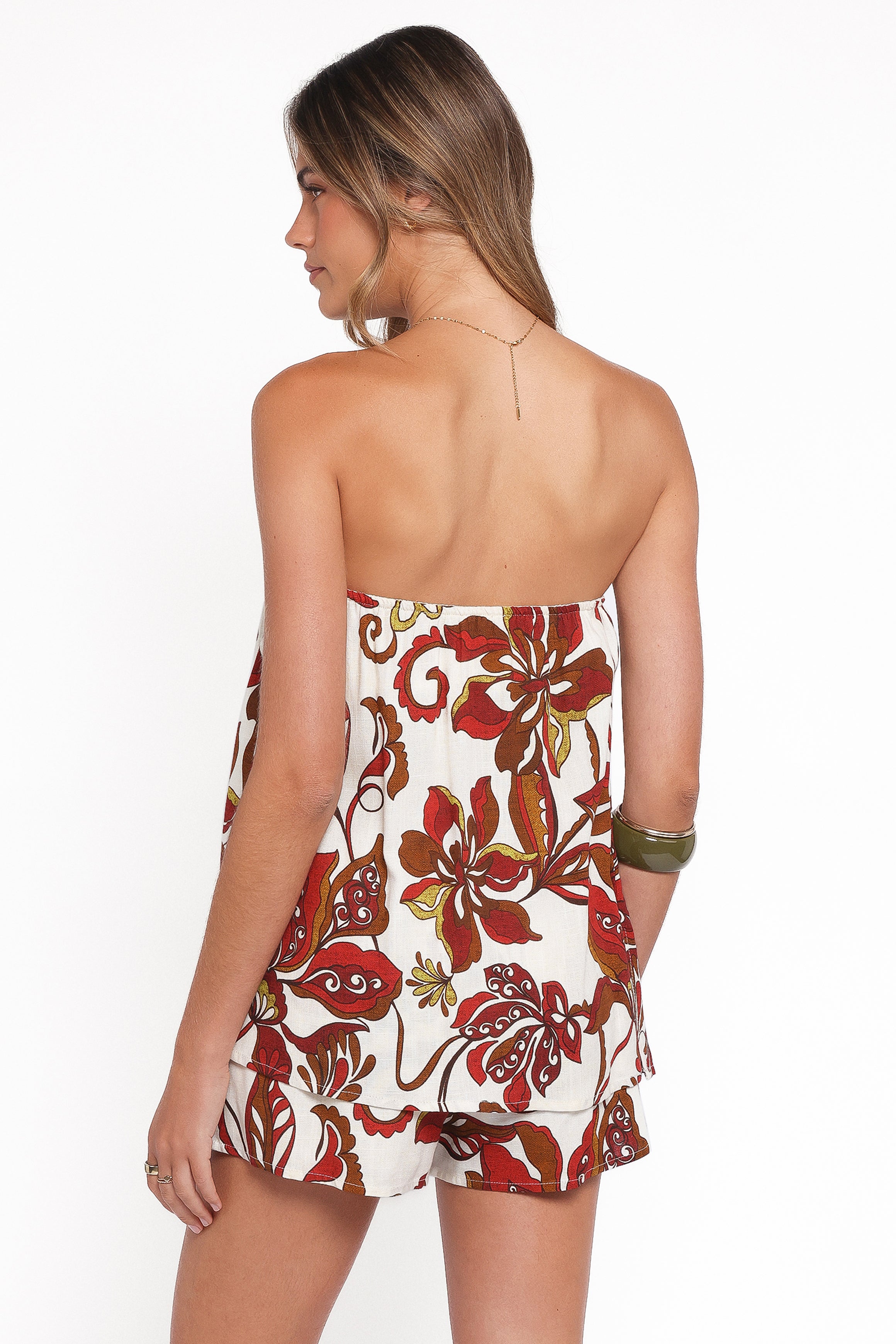 Petal and Pup USA PLAYSUITS Sallie Strapless Romper - Brown Floral