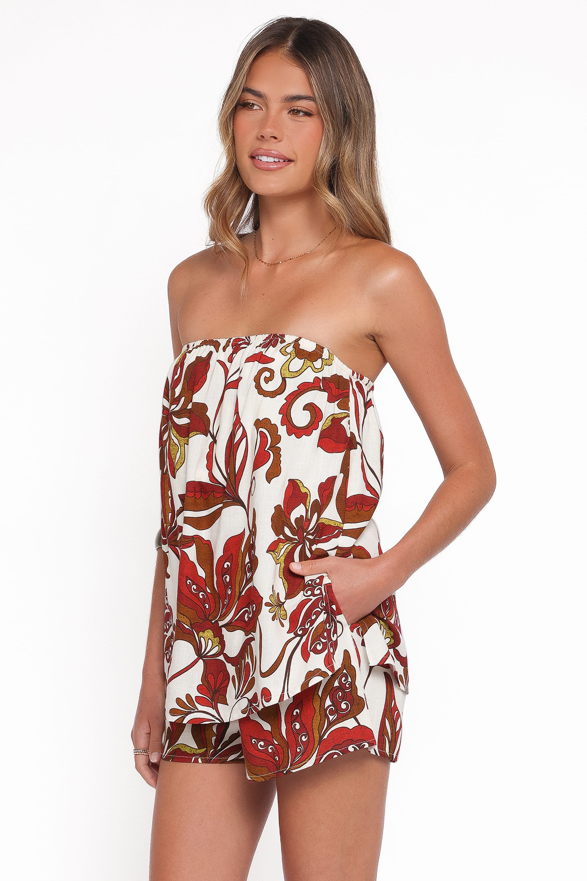 Petal and Pup USA PLAYSUITS Sallie Strapless Romper - Brown Floral