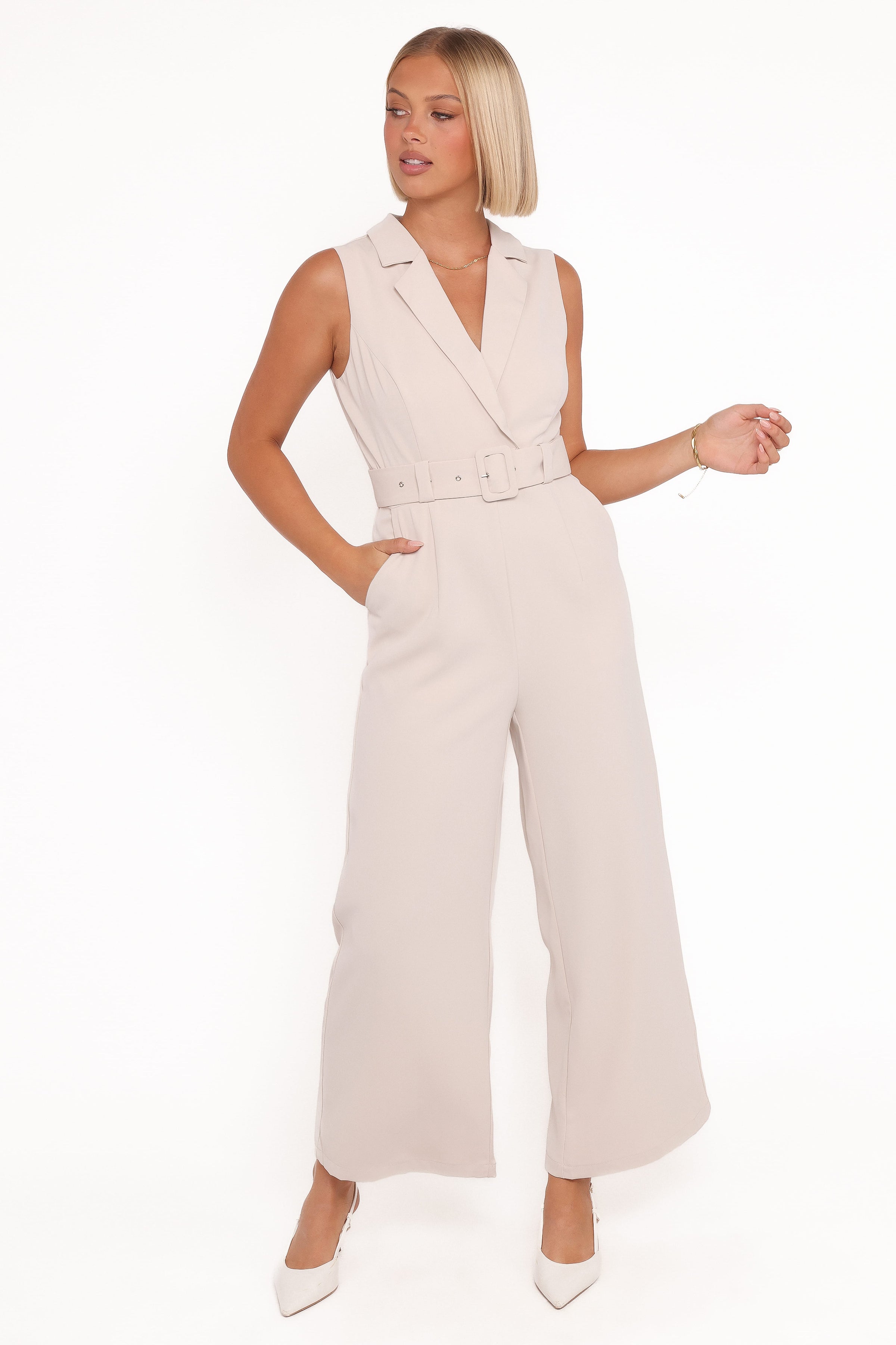 Petal and Pup USA PLAYSUITS Sienna Belted Jumpsuit - Beige