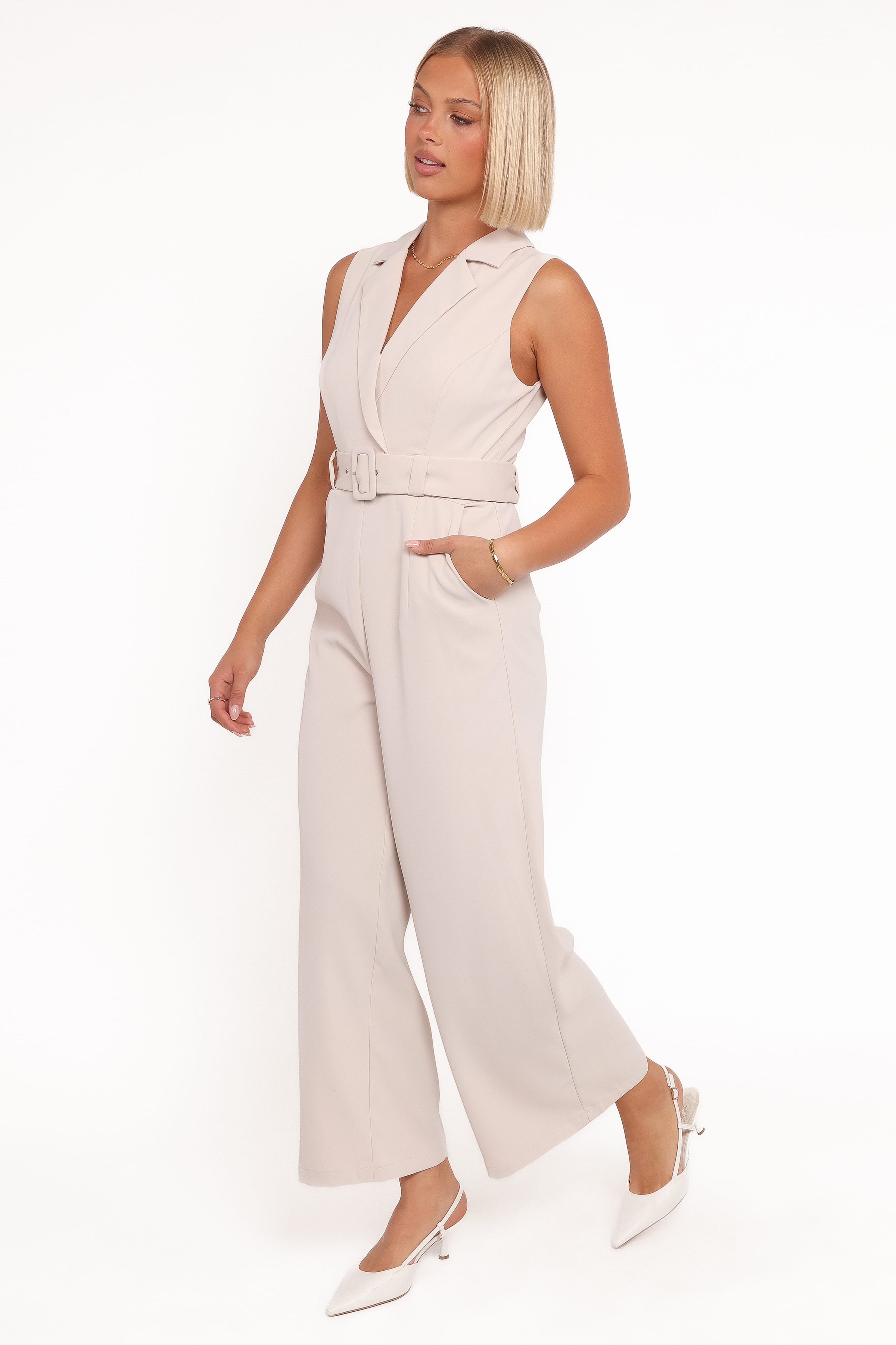Petal and Pup USA PLAYSUITS Sienna Belted Jumpsuit - Beige