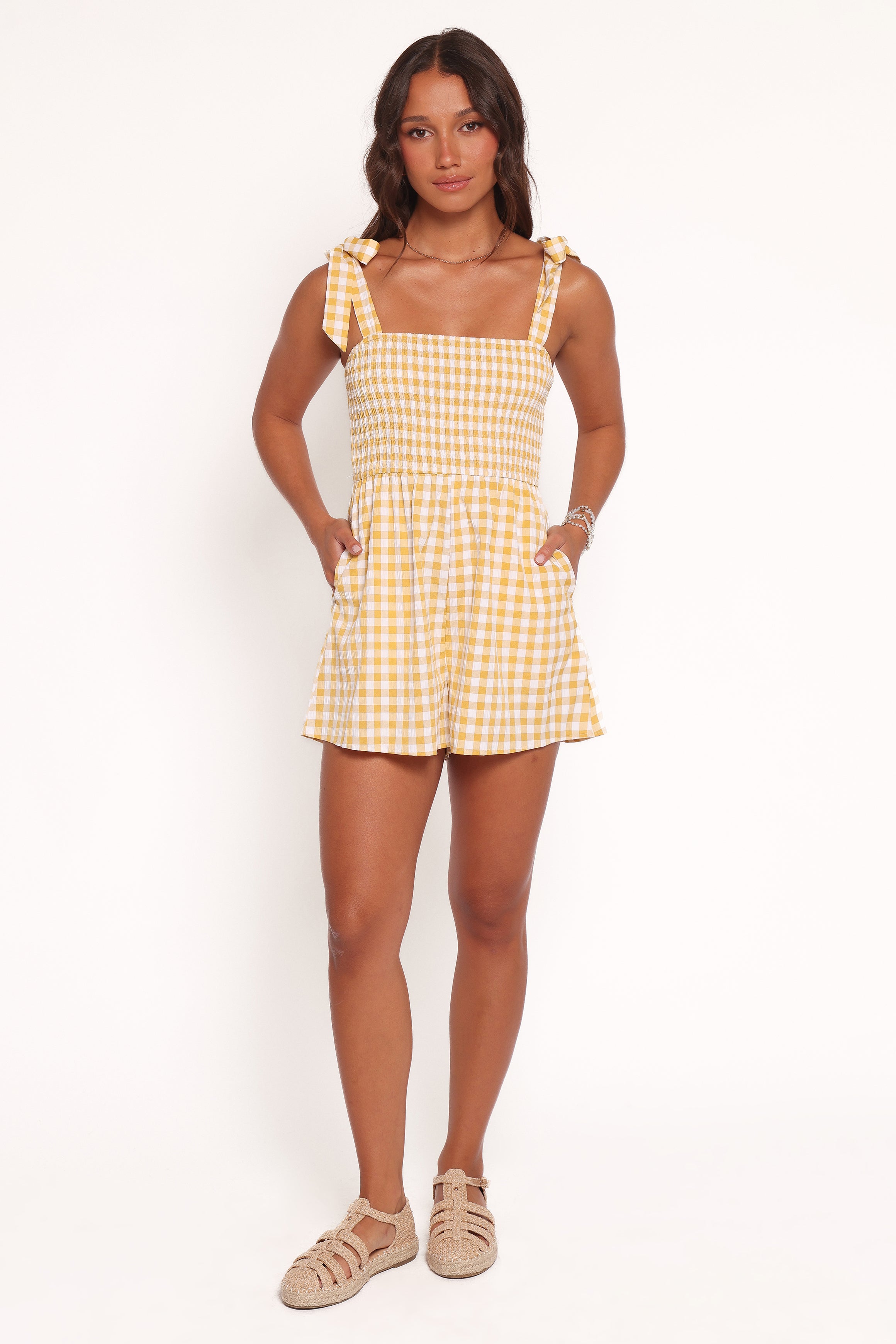 Petal and Pup USA PLAYSUITS Simo Romper - Yellow Gingham