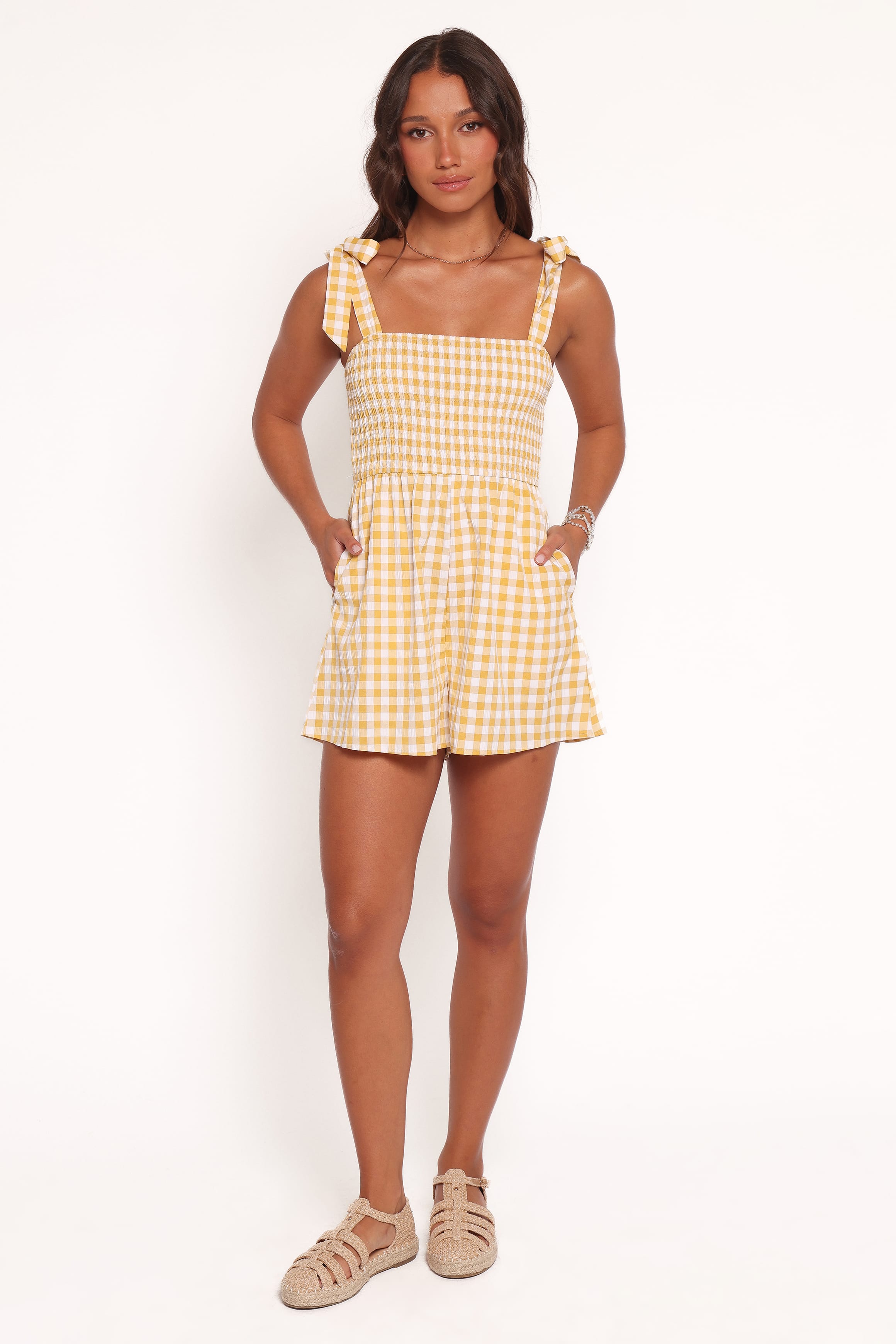 Petal and Pup USA PLAYSUITS Simo Romper - Yellow Gingham