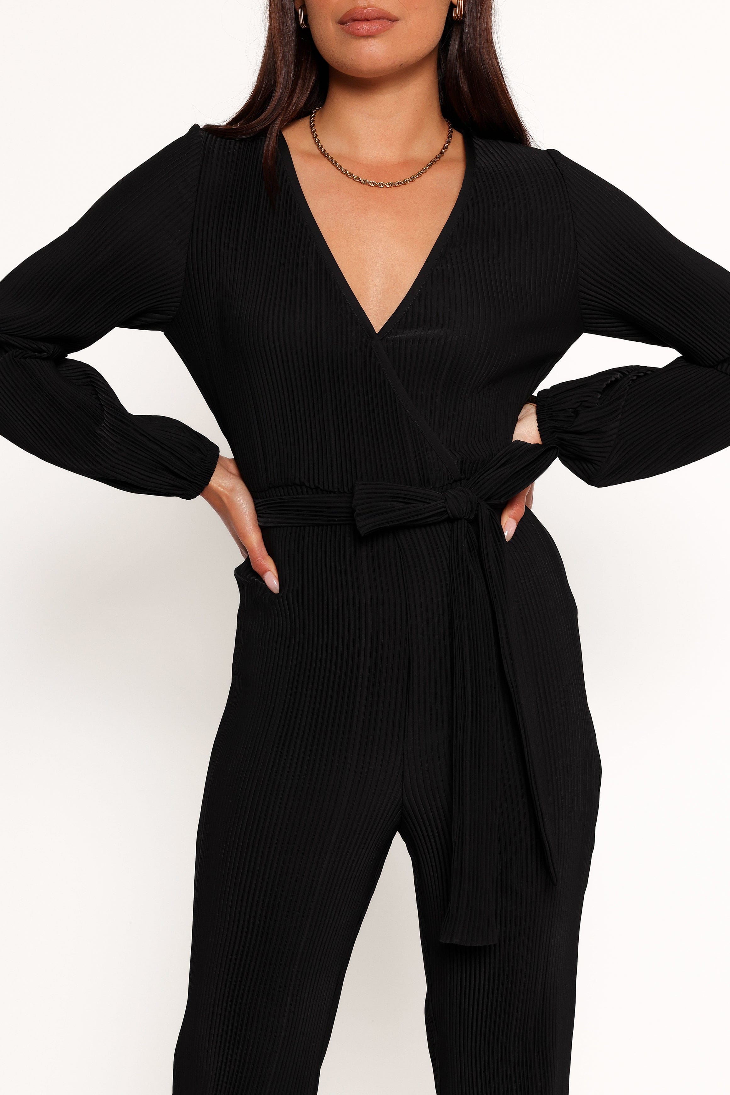 Petal and Pup USA PLAYSUITS Solange Plisse Jumpsuit - Black