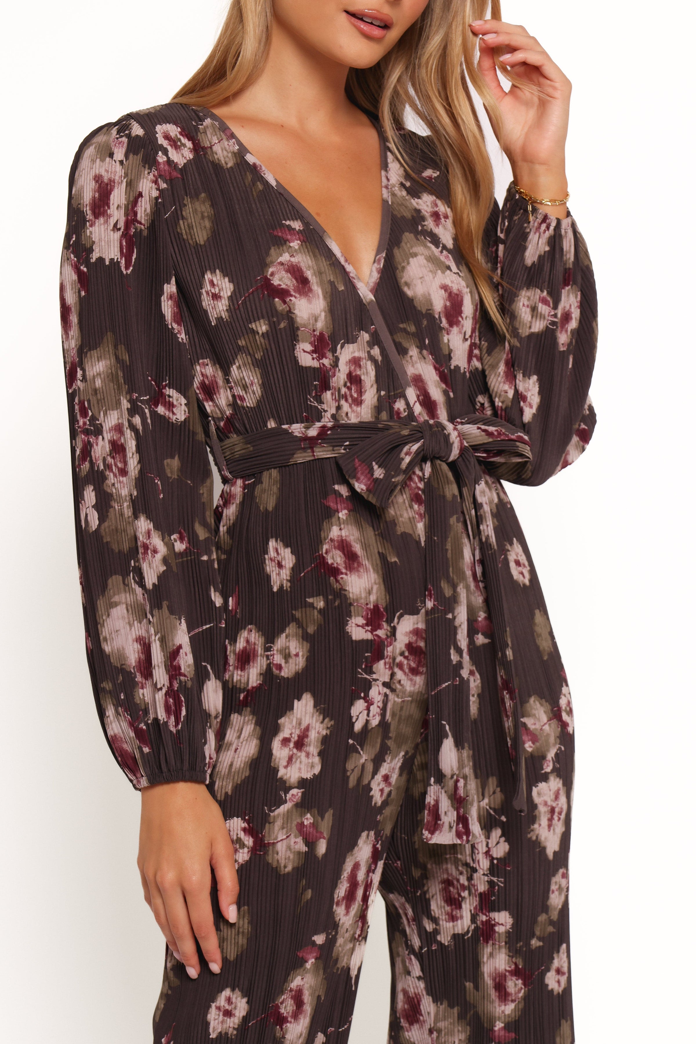 Petal and Pup USA PLAYSUITS Solange Plisse Jumpsuit - Steel Grey Floral