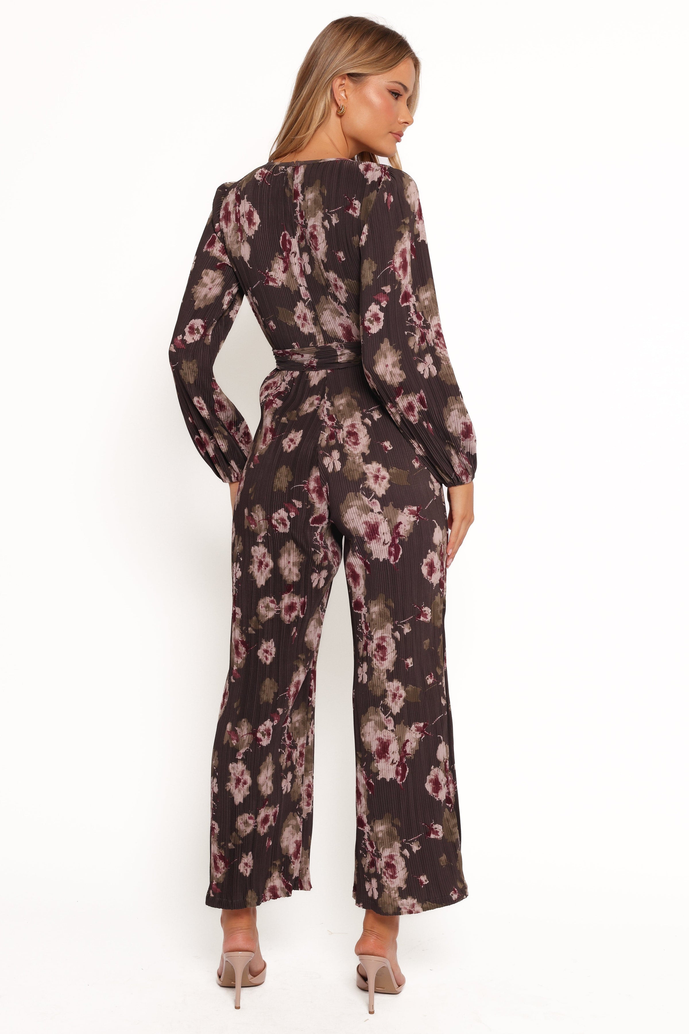 Petal and Pup USA PLAYSUITS Solange Plisse Jumpsuit - Steel Grey Floral