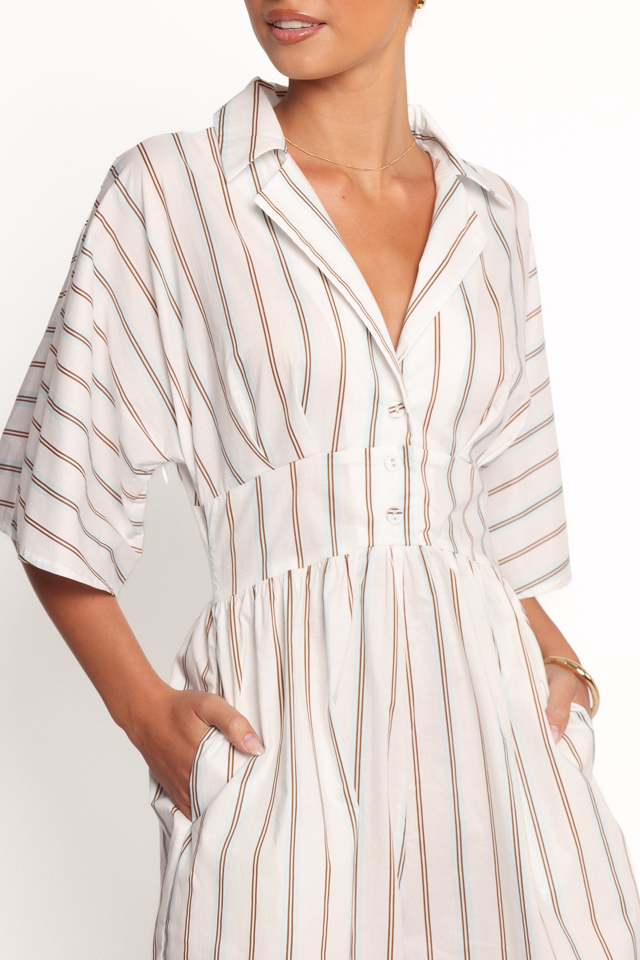 Petal and Pup USA PLAYSUITS Sonyalle Romper - Blue Brown Stripe (Hold for Rack)
