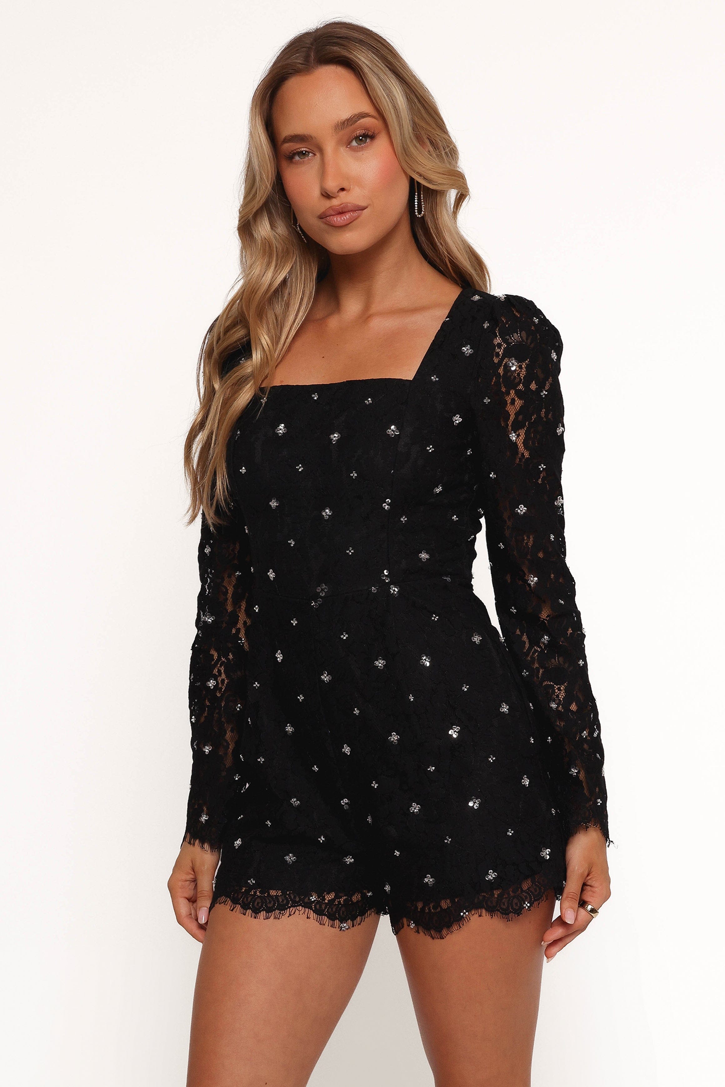 Petal and Pup USA PLAYSUITS Vali Long Sleeve Romper - Black