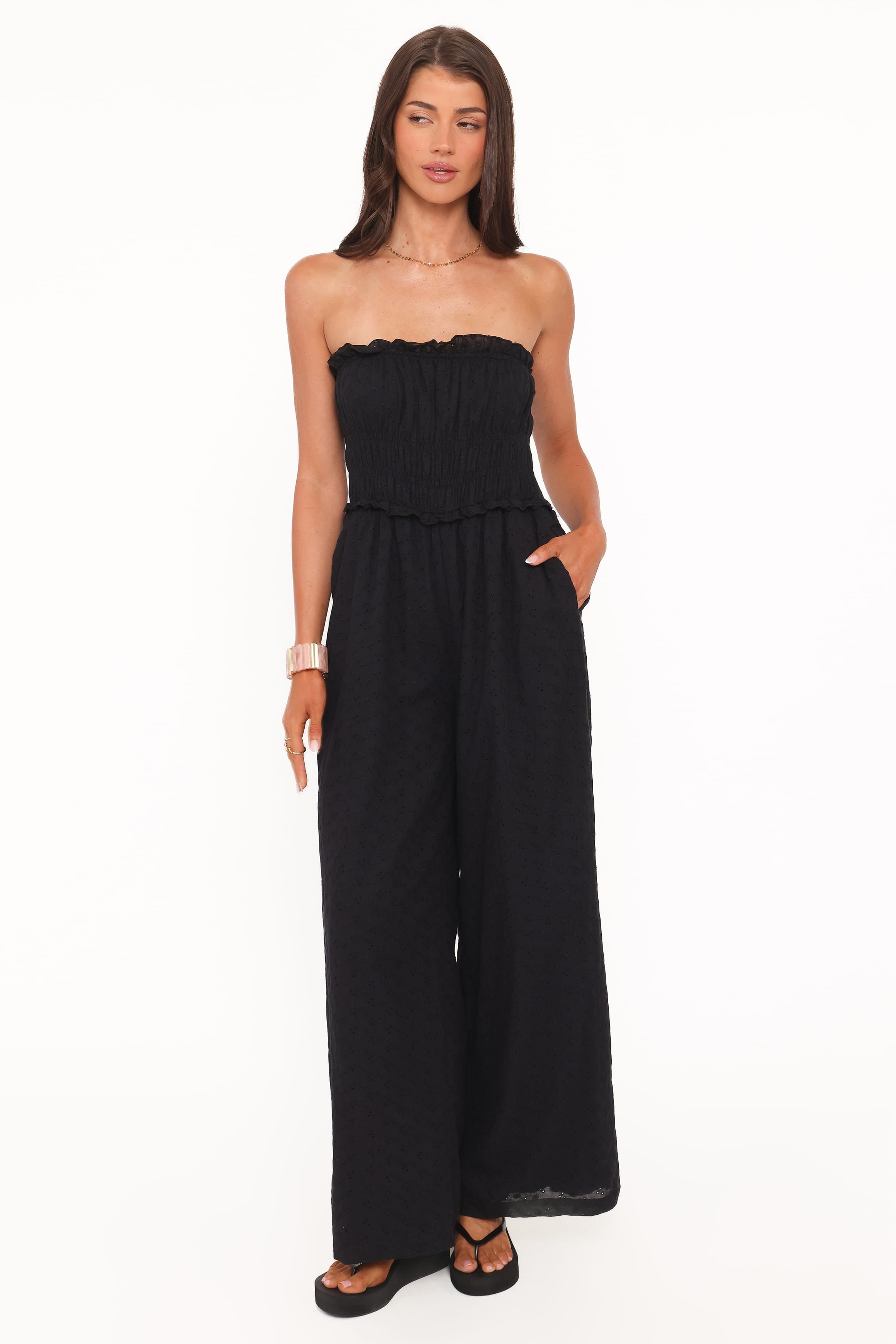 Petal and Pup USA PLAYSUITS Yulissa Strapless Jumpsuit - Black Broderie