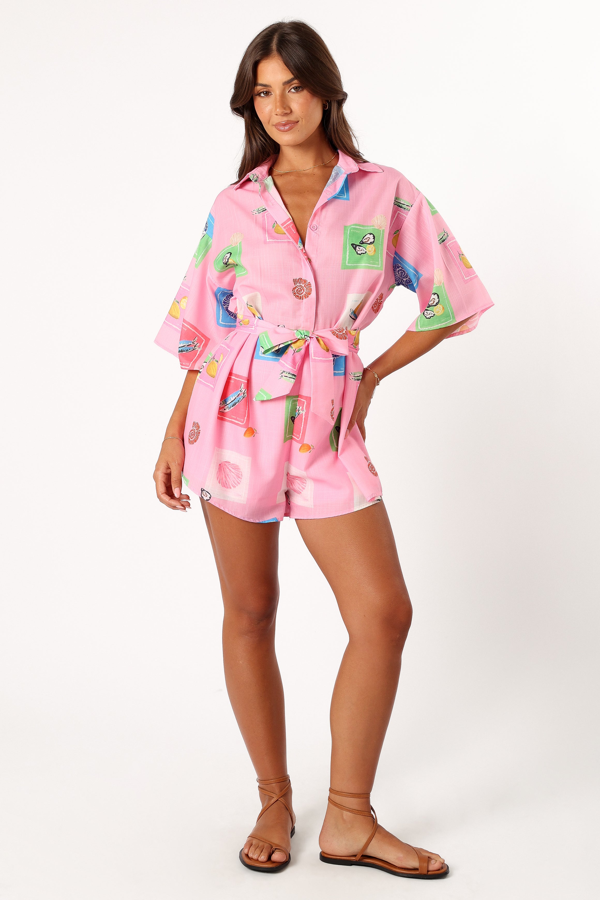 Petal and Pup USA Rompers Kellie Romper - Pink Stamp Print