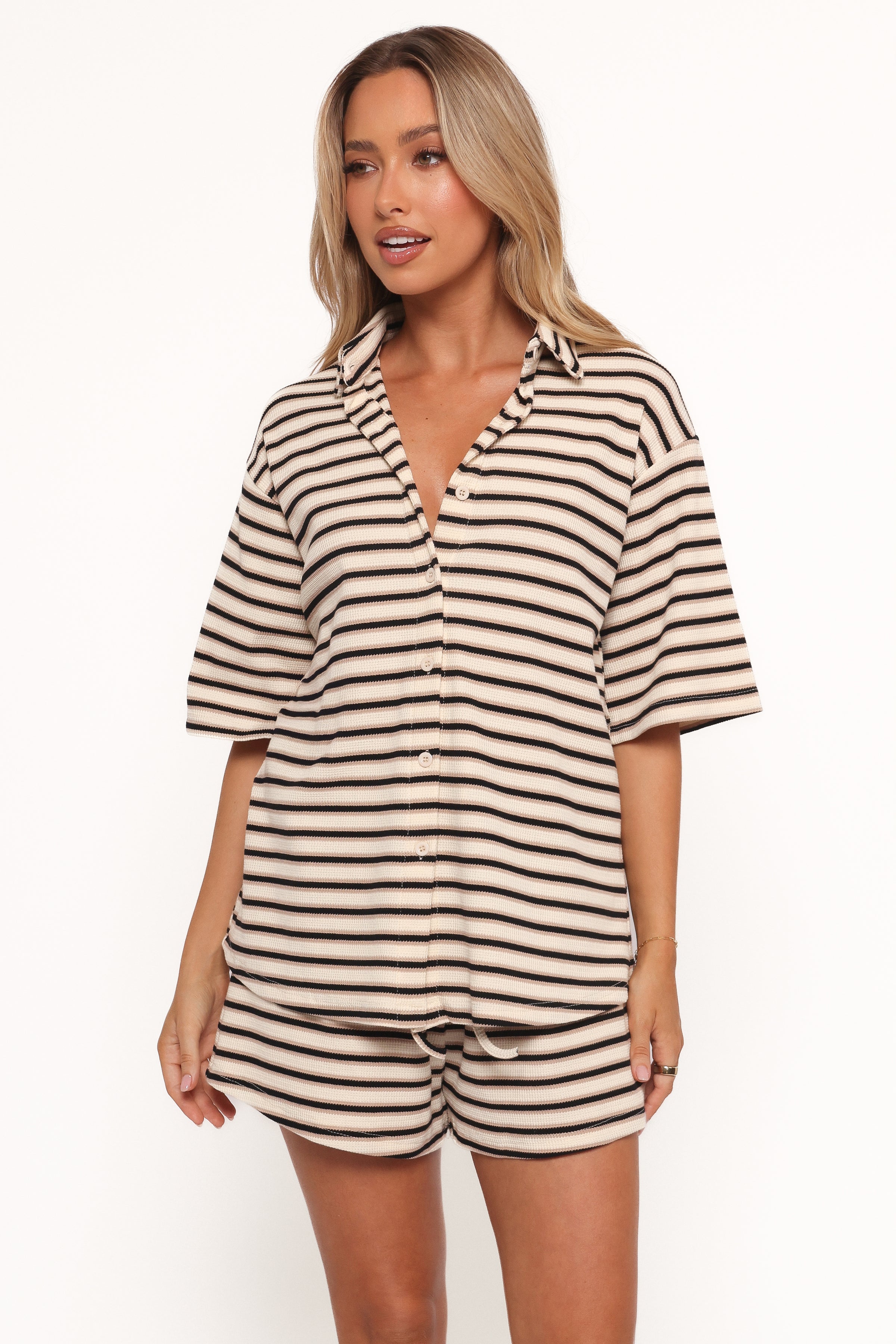 Petal and Pup USA SETS Alden Cotton Knit Set - Beige Black Stripe