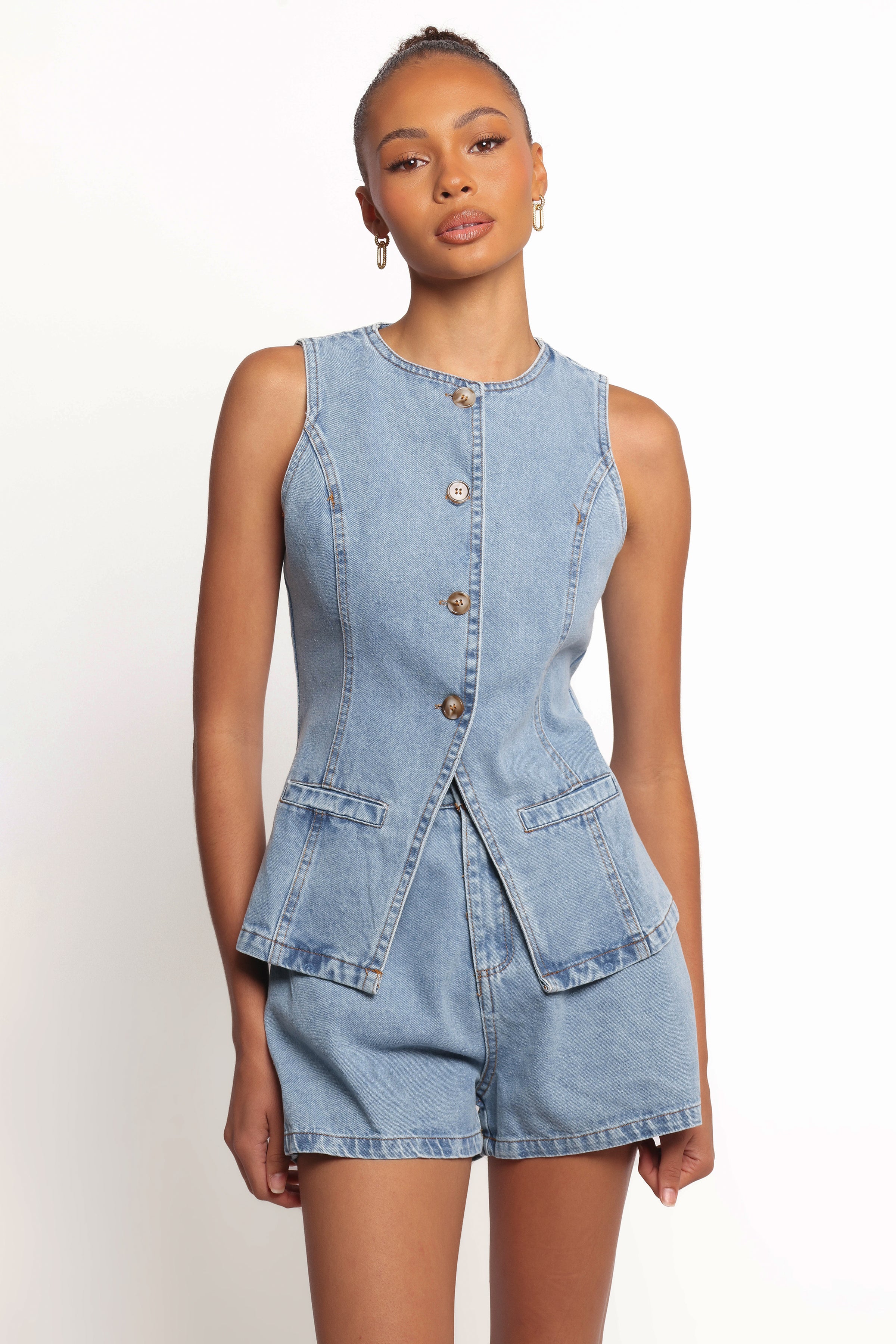 Petal and Pup USA SETS Almana Denim Short Set - Medium Blue