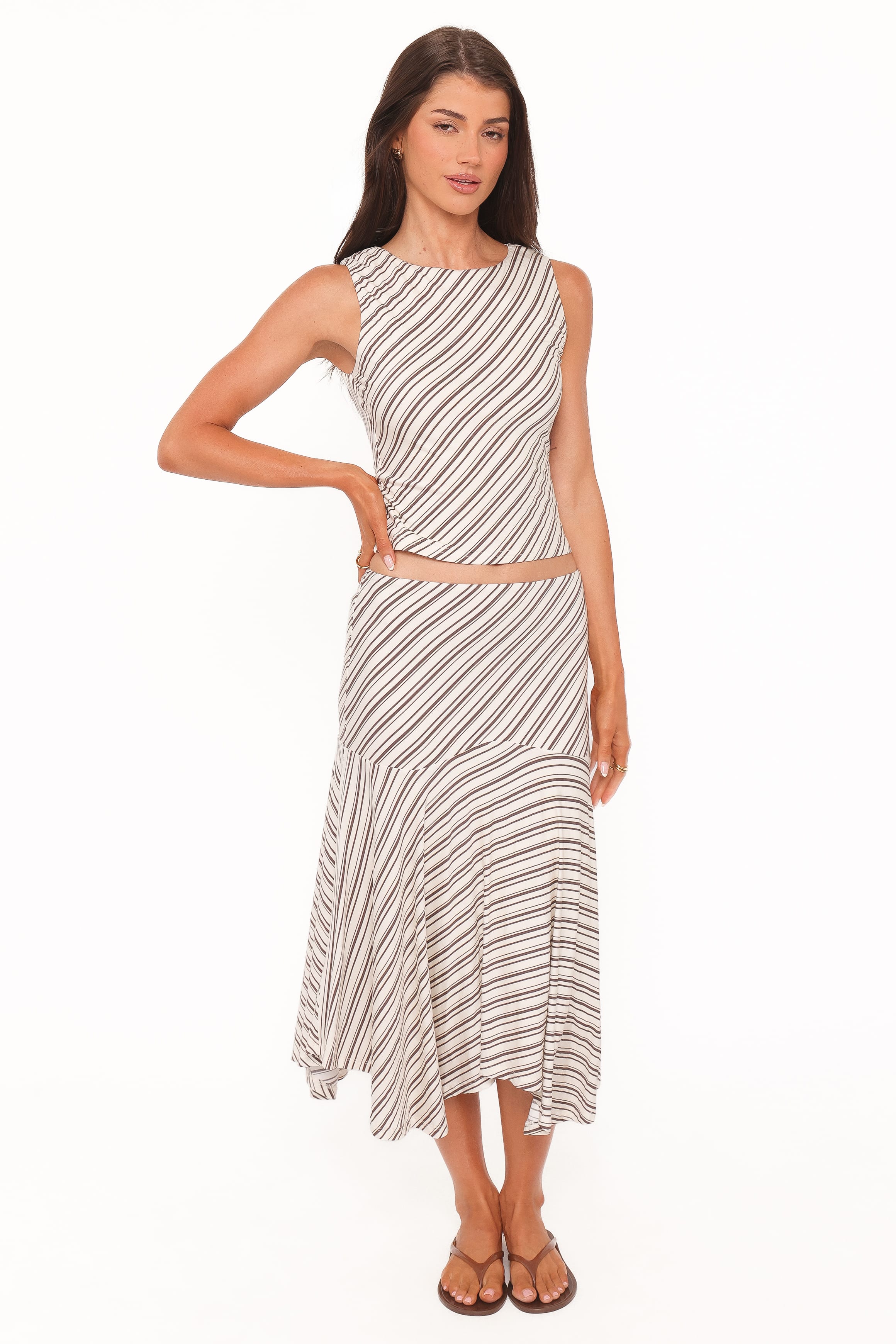 Petal and Pup USA SETS Amber Skirt Set - Cream/Brown Stripe