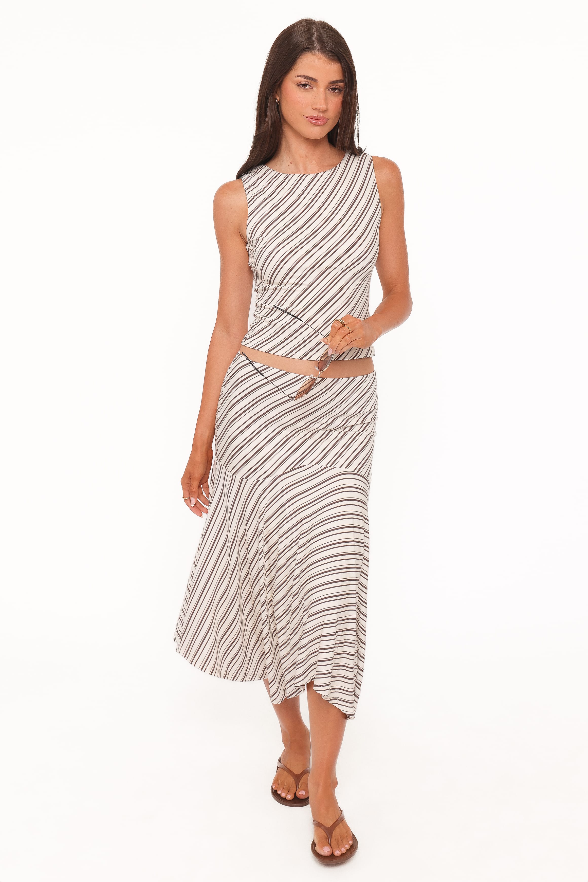 Petal and Pup USA SETS Amber Skirt Set - Cream/Brown Stripe